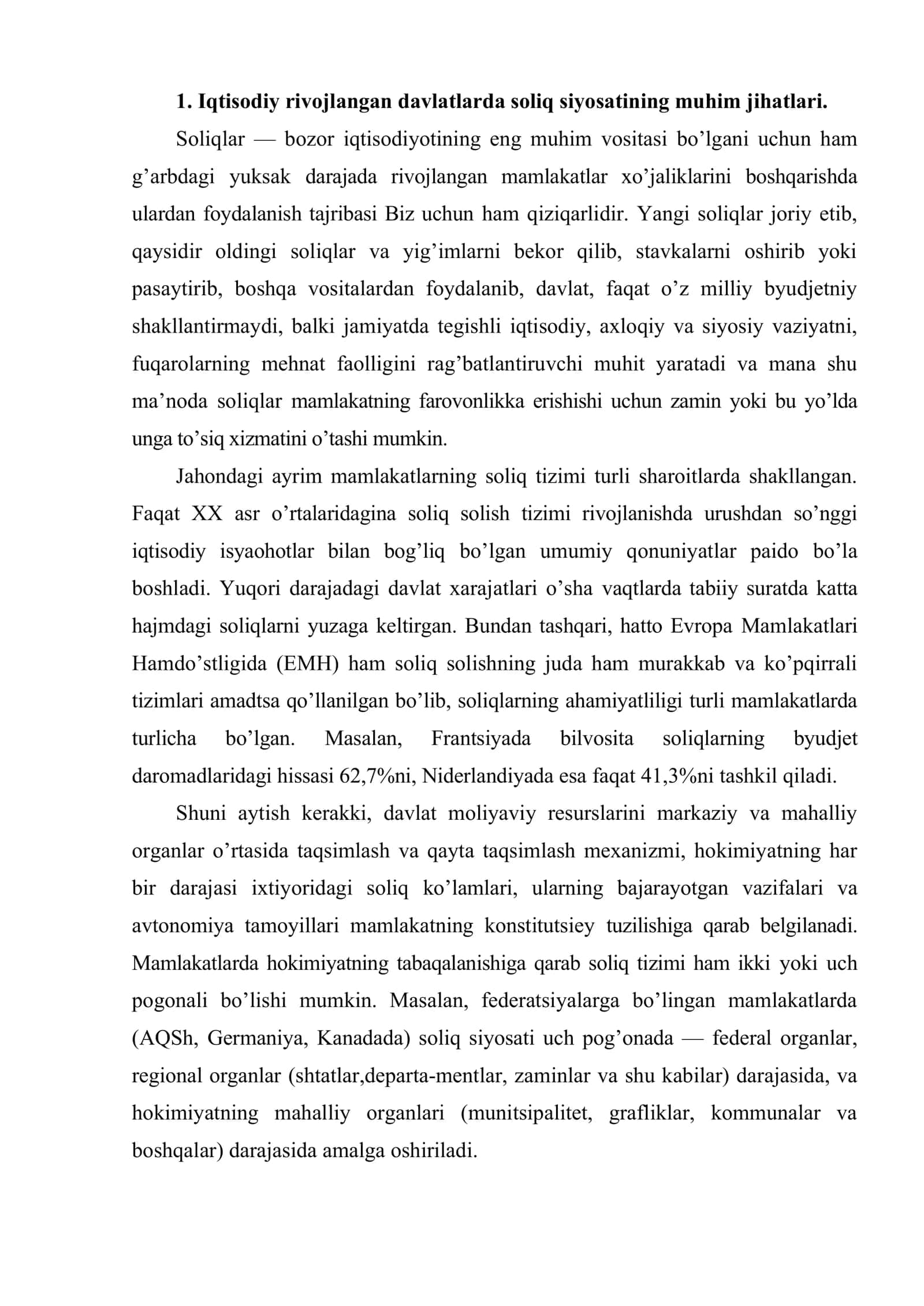 Rivojlangan xorijiy davlatlarning soliq tizimi tajribalarini respublikamizda foydalanish imkoniyatlari 2