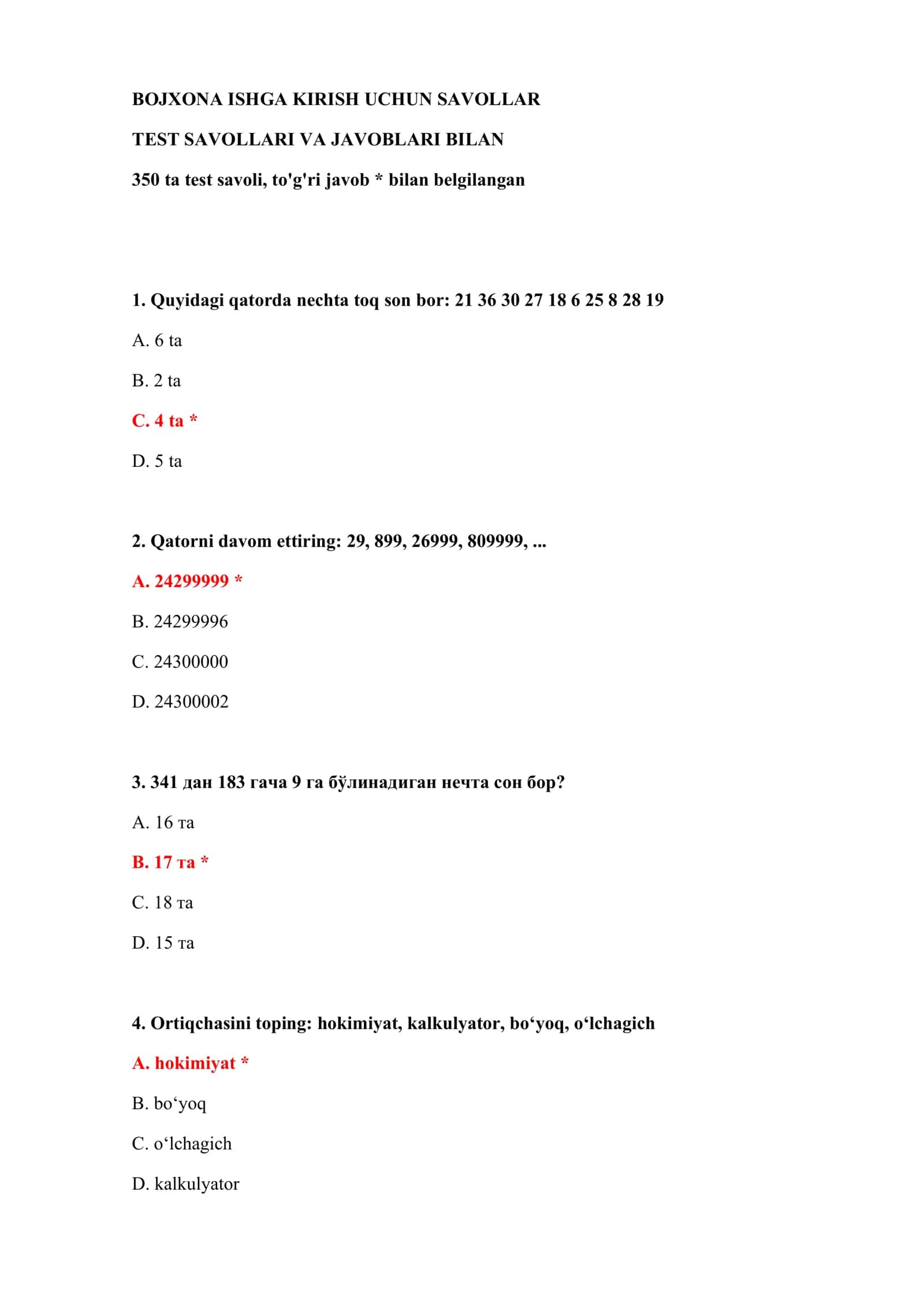 TEST SAVOLLARI VA JAVOBLARI 2