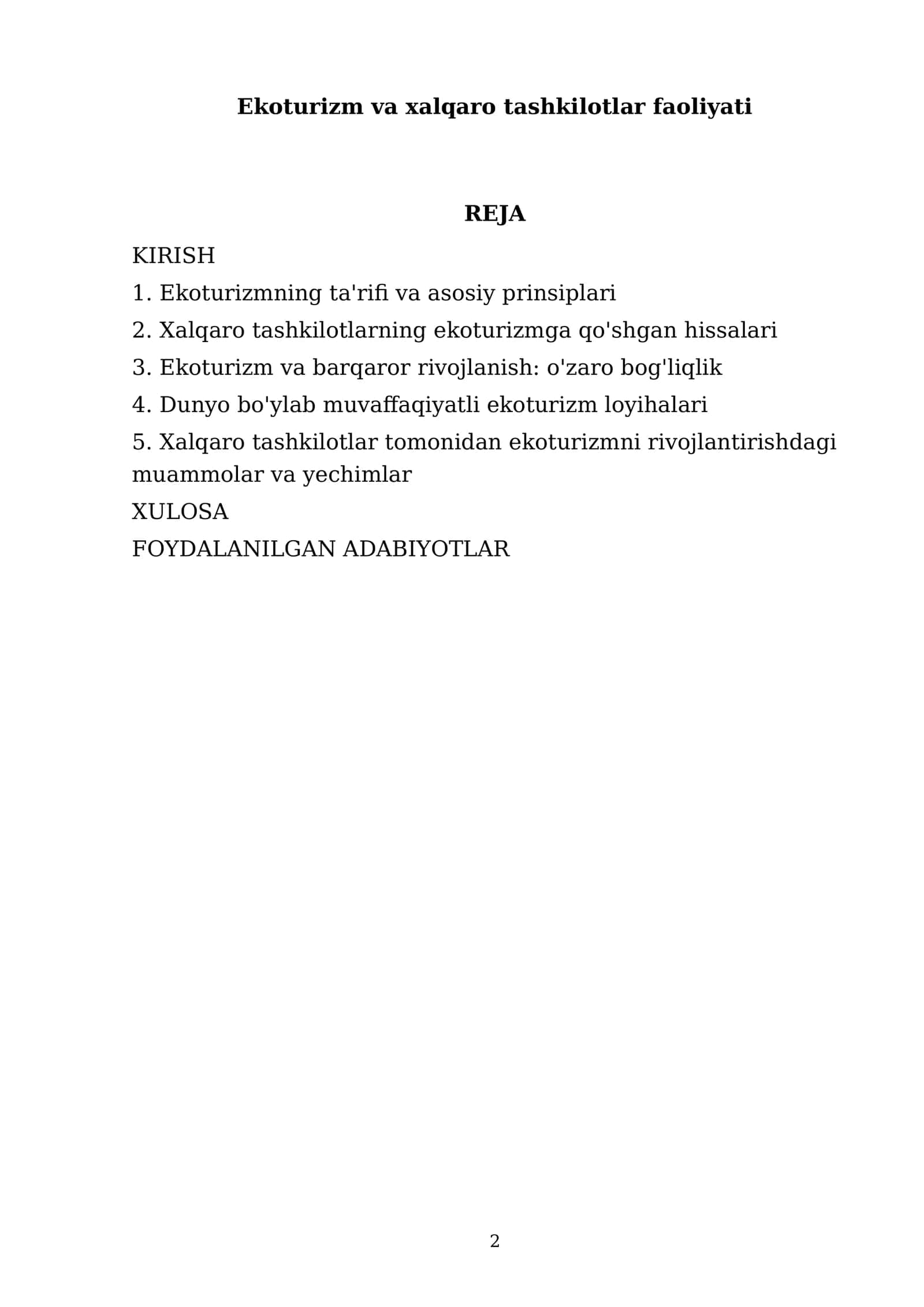 Ekoturizm va xalqaro tashkilotlar faoliyati 2