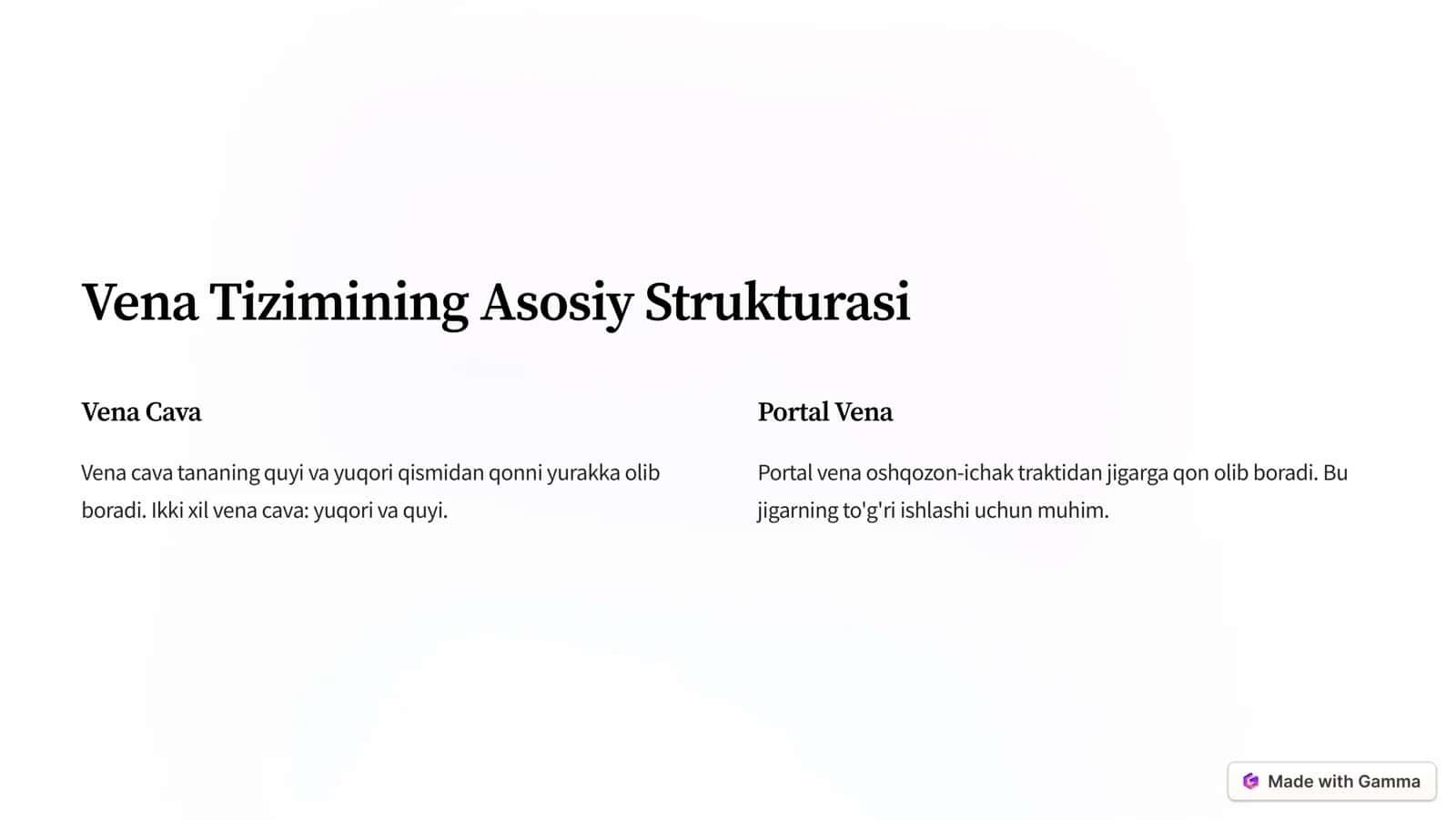 Vena Tizimi Anatomiyasi va Fiziologiyasi 2