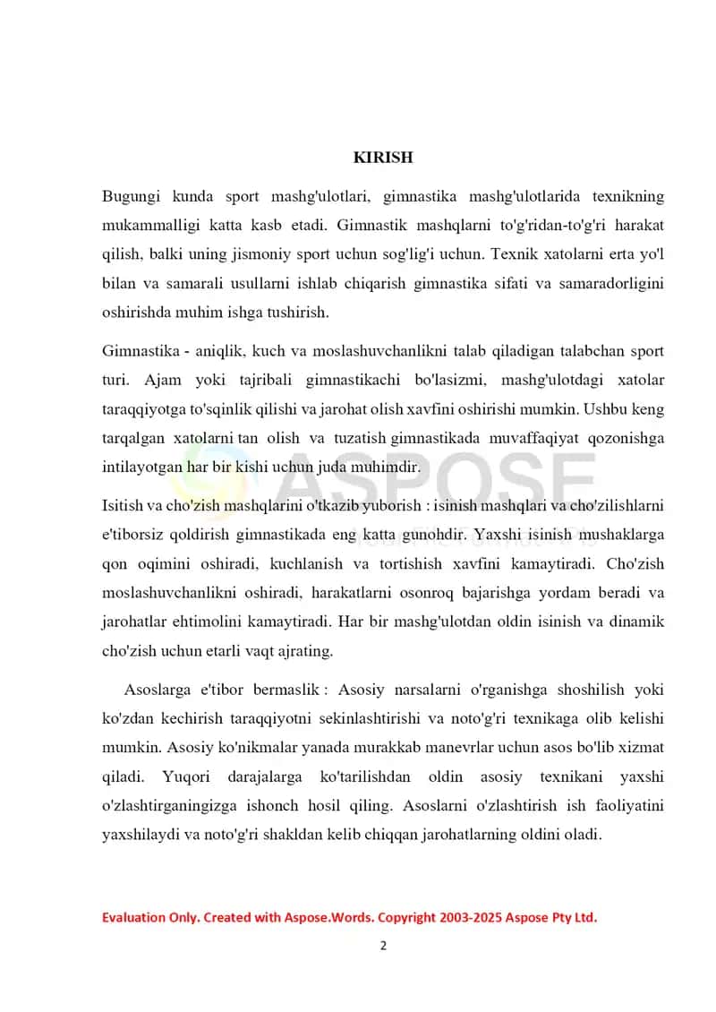 GIMNASTIKADA TEXNIK XATOLAR VA ULARNI TUZATISH 2