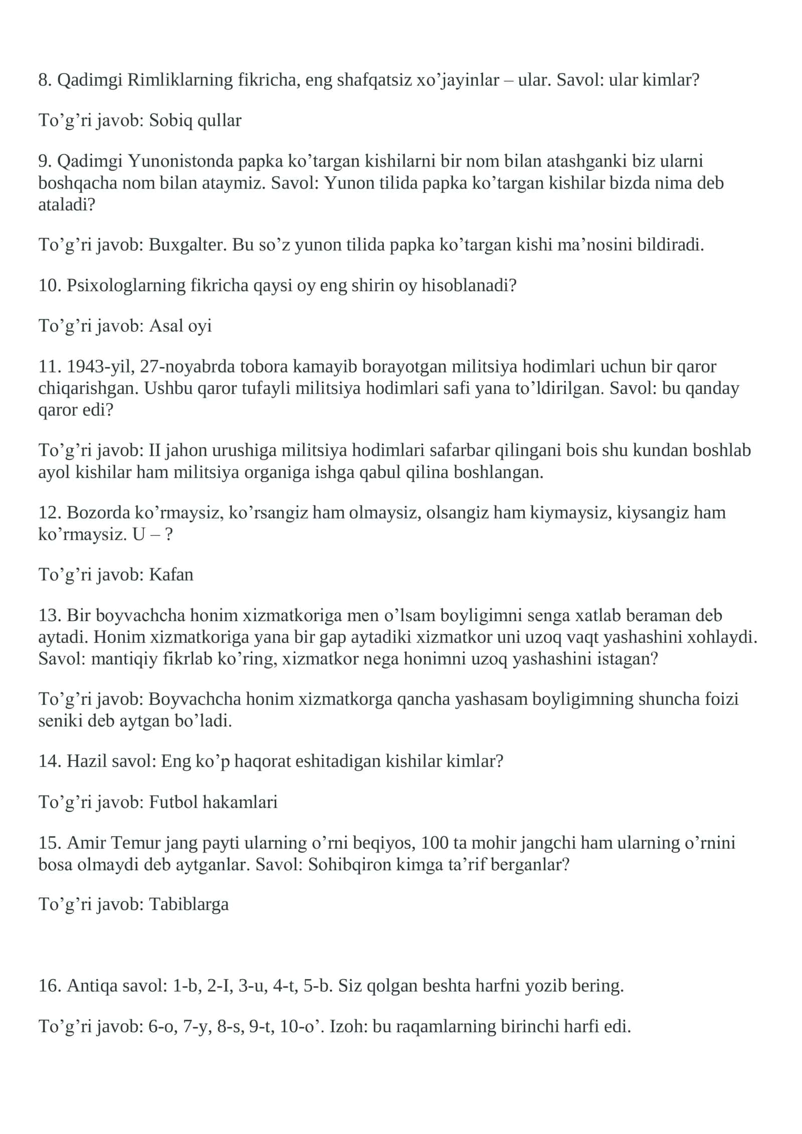 Savollar javoblari bilan mantiqiy savollar 2