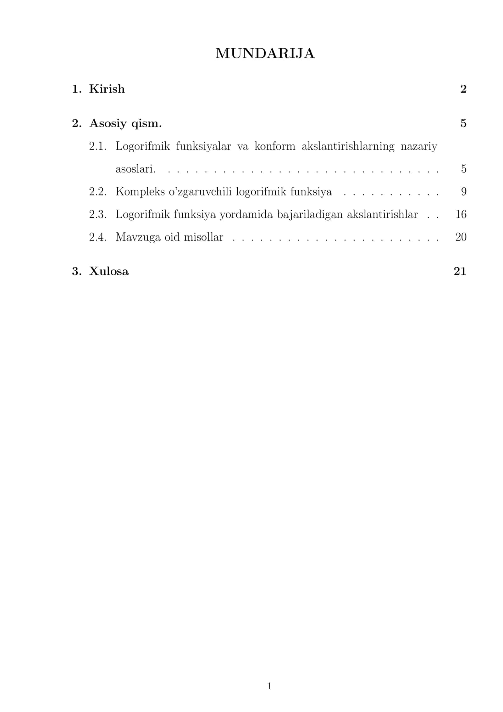 Logorifmik funksiyalar va ular yordamida bajariladigan konform akslantirishlar 2
