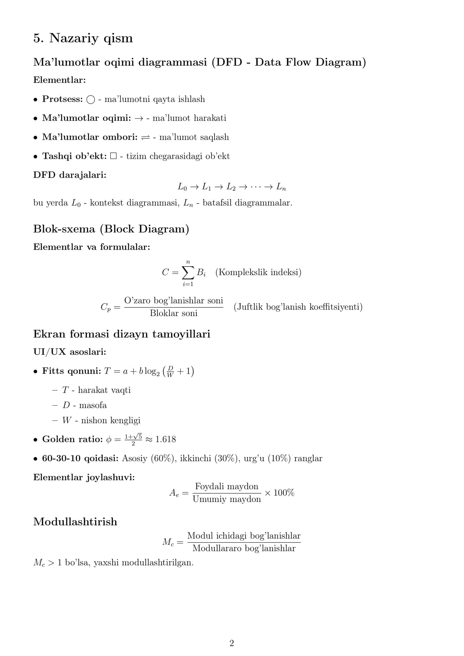 Dizayn. Ma’lumotlar oqimi diagrammasi. Tizim blok-sxemasi. Ekran formasi 2