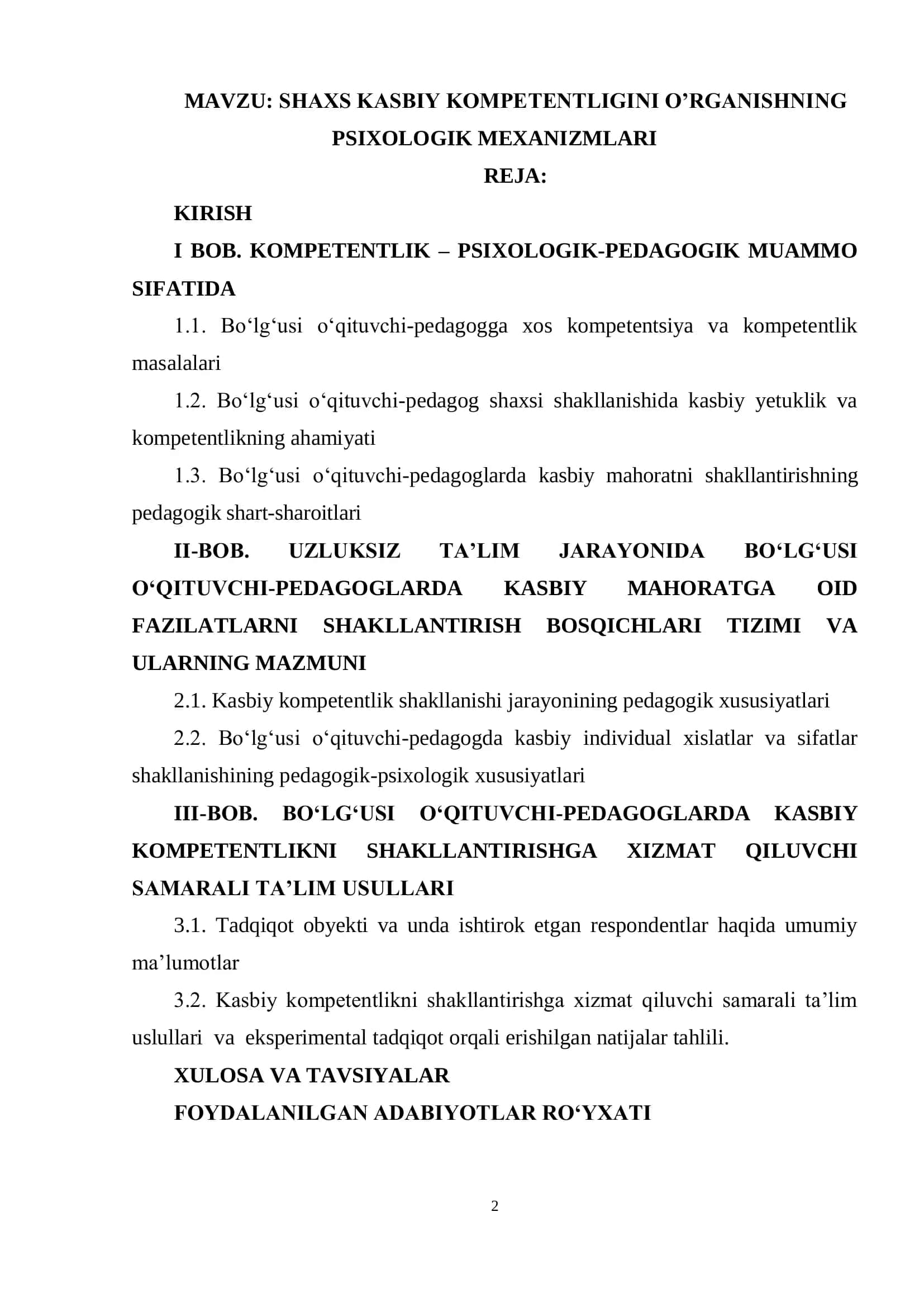 SHAXS KASBIY KOMPETENTLIGINI O’RGANISHNING PSIXOLOGIK MEXANIZMLARI 2