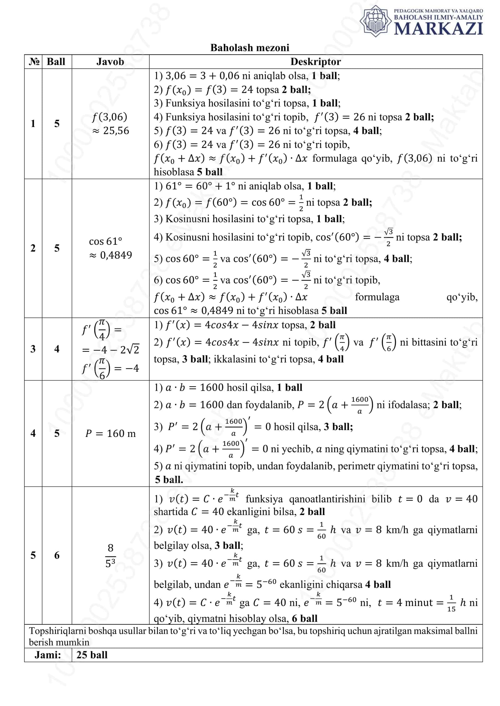 11 sinf Algebradan 3 – BSB savollari 2