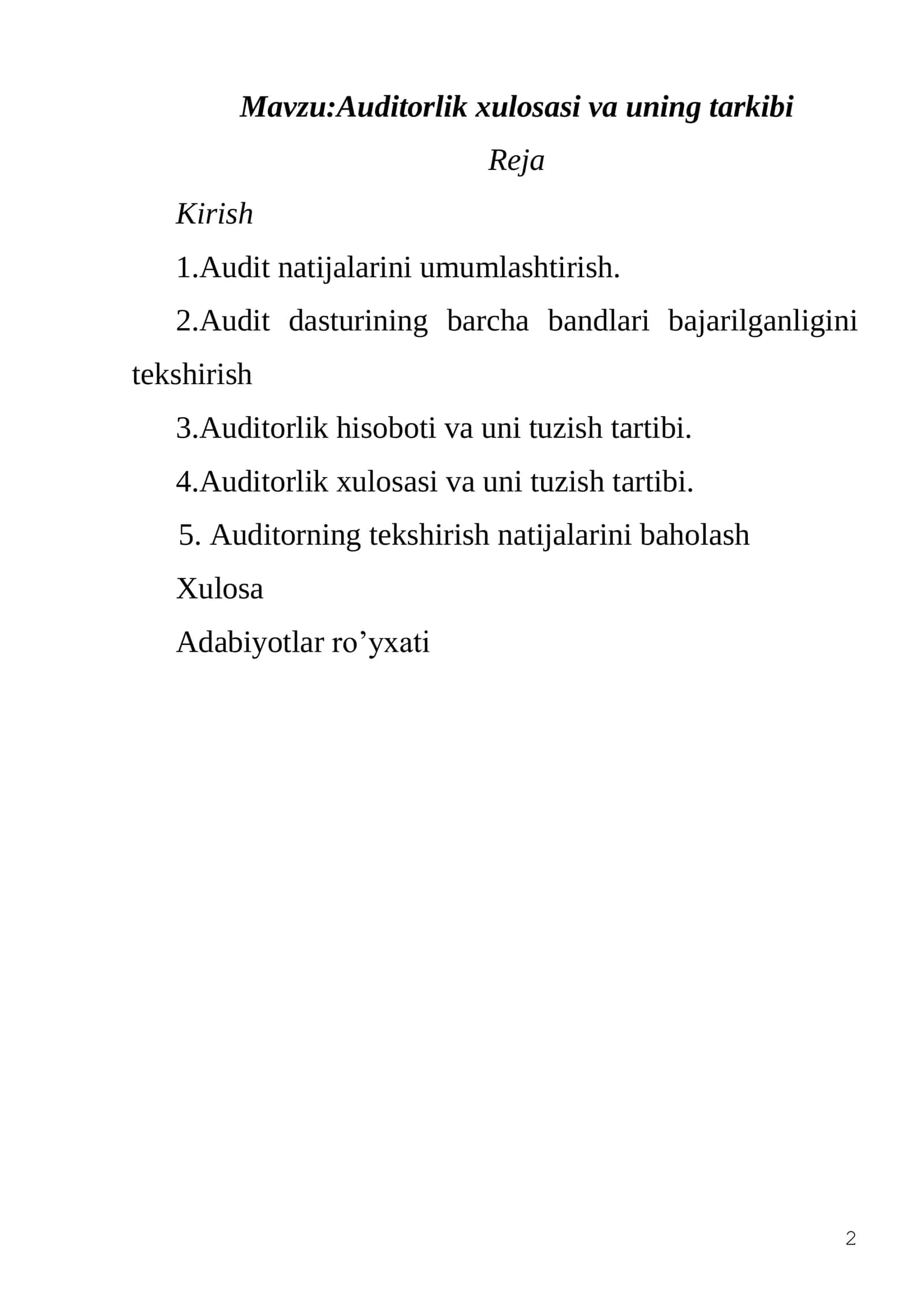 Auditorlik xulosasi va uning tarkibi 2