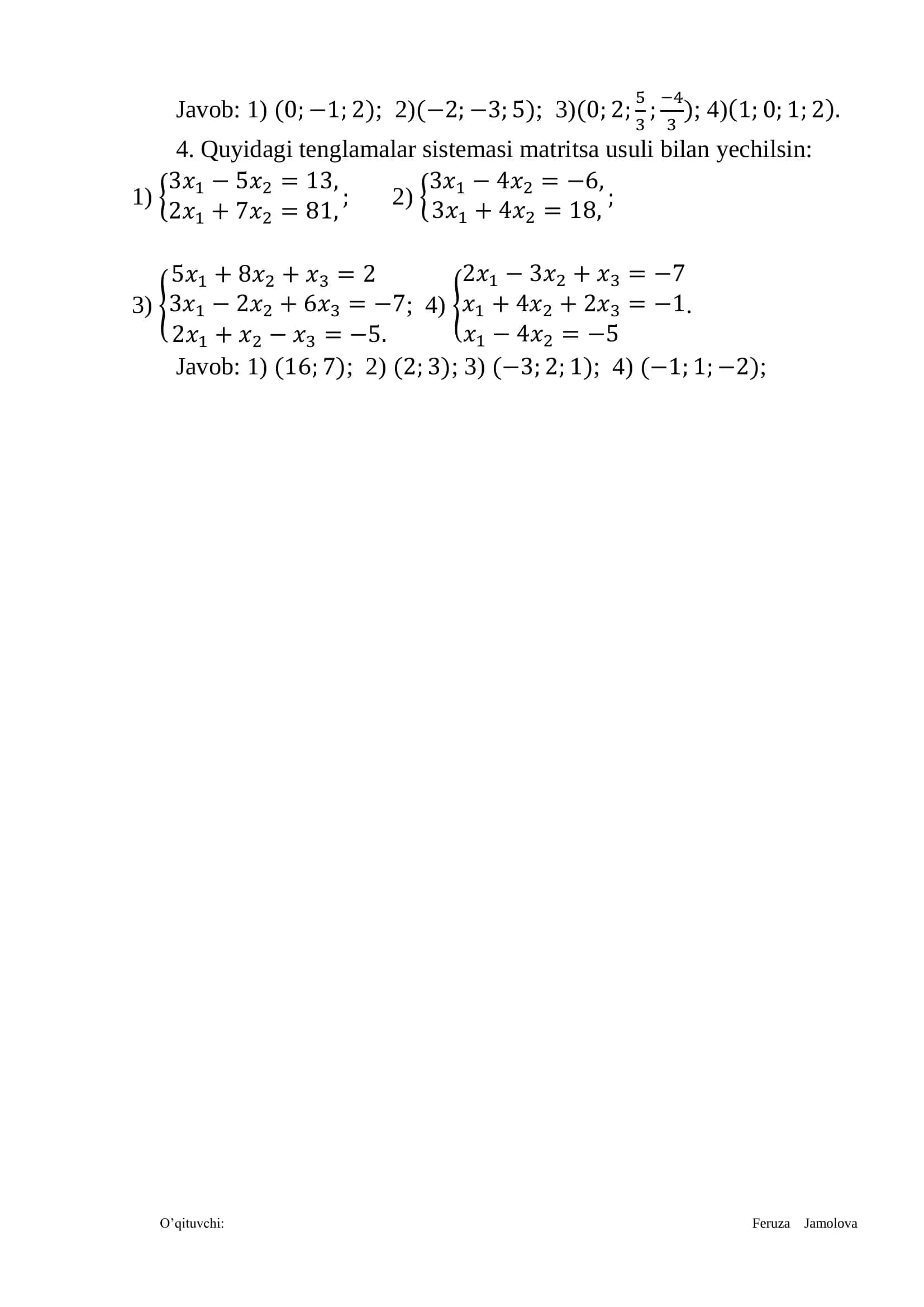 Matematika, determinants 2