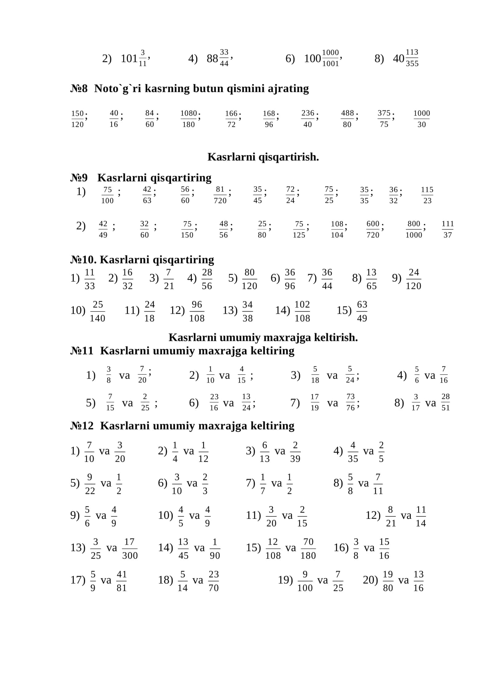Kasr sonlar va ular ustuda arifmetik amallar 2