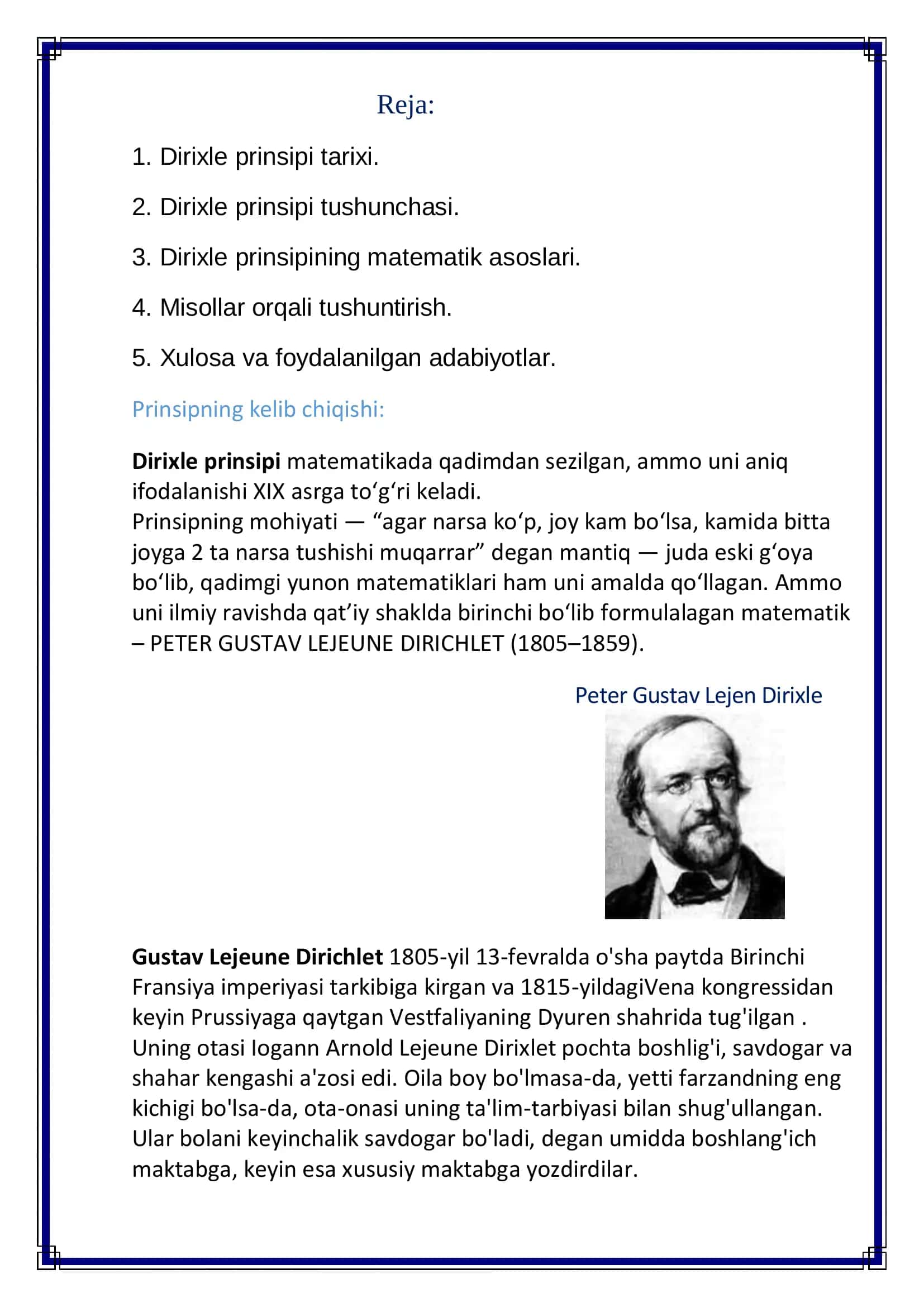 Diskret tuzilmalari Dirixle prinsipi 2