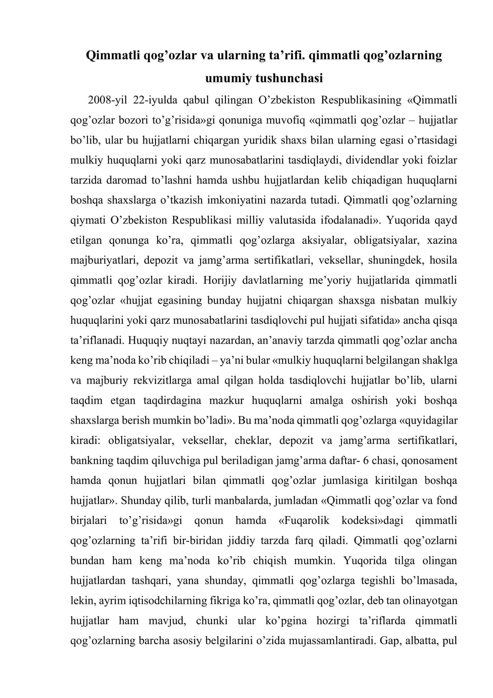 Qimmatli qog’ozlarning texnik tahlili 2