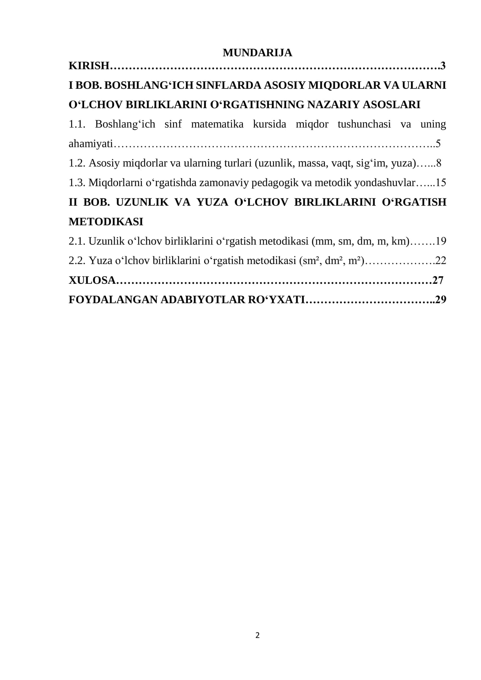Boshlanğich sinflarda asosiy miqdorlar va ularni õlchov birliklarini õrgatish metodikasi.Uzunlik va yuza õlchov birliklari 2