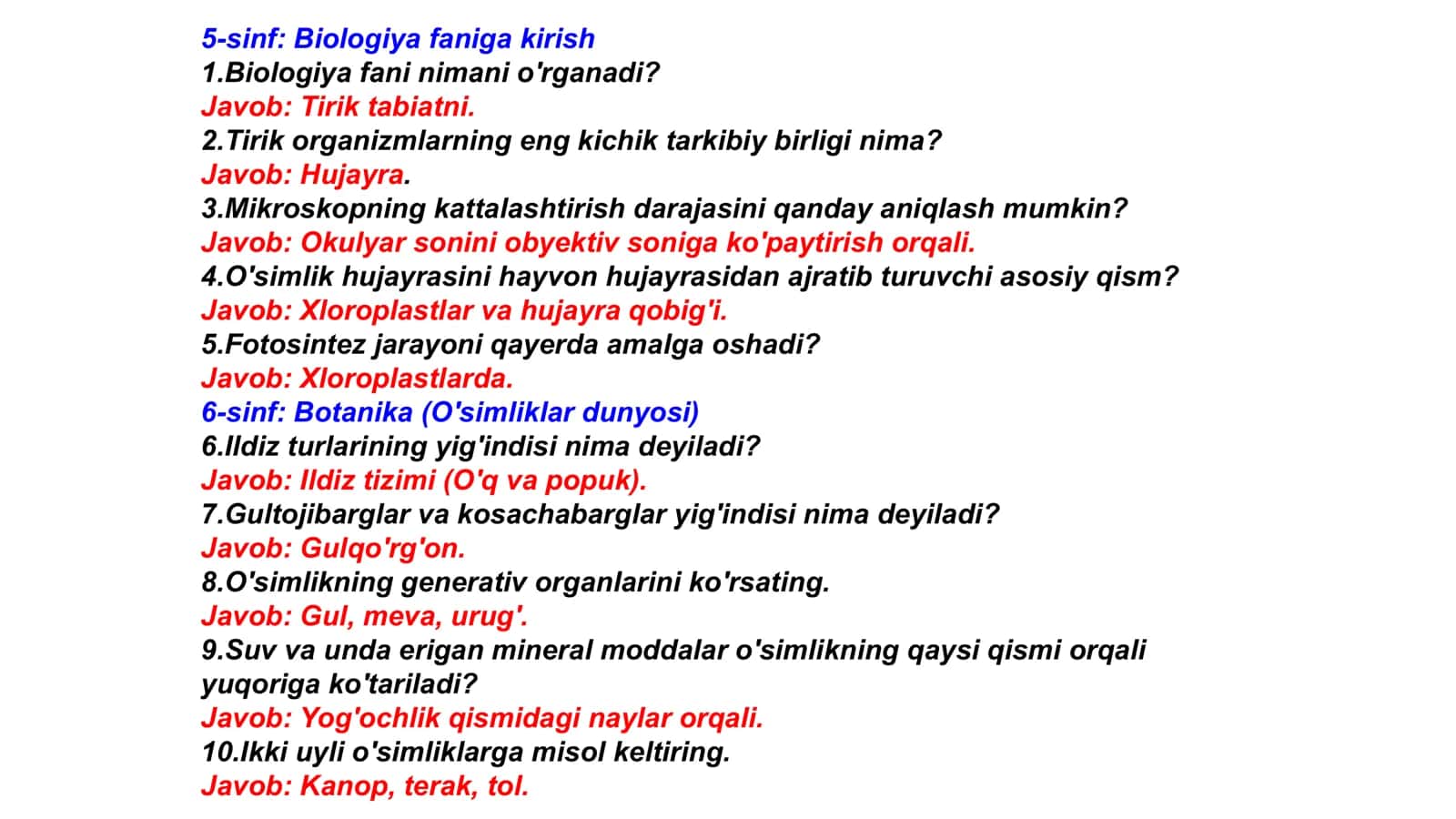 Biologiya (5, 6, 7-sinﬂar) Tayor shablonlar 2