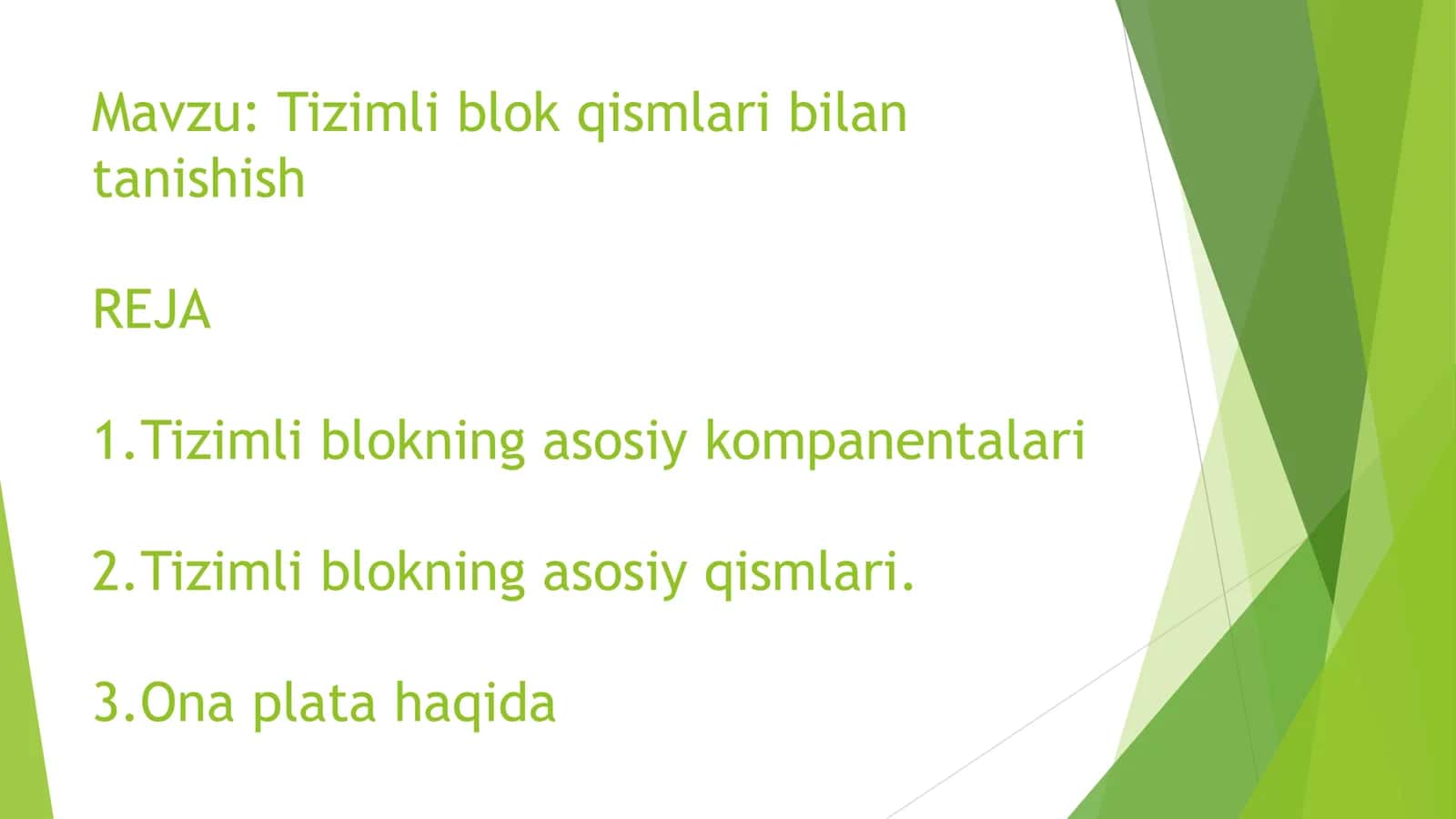 Tizimli blok qismlari bilan tanishish 2