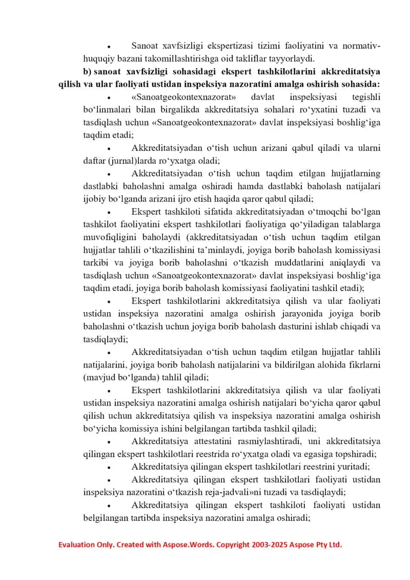 Ekspert tashkilotlarini akkreditatsiya qilish va ular faoliyati ustidan inspeksiya nazoratini o‘tkazish 2