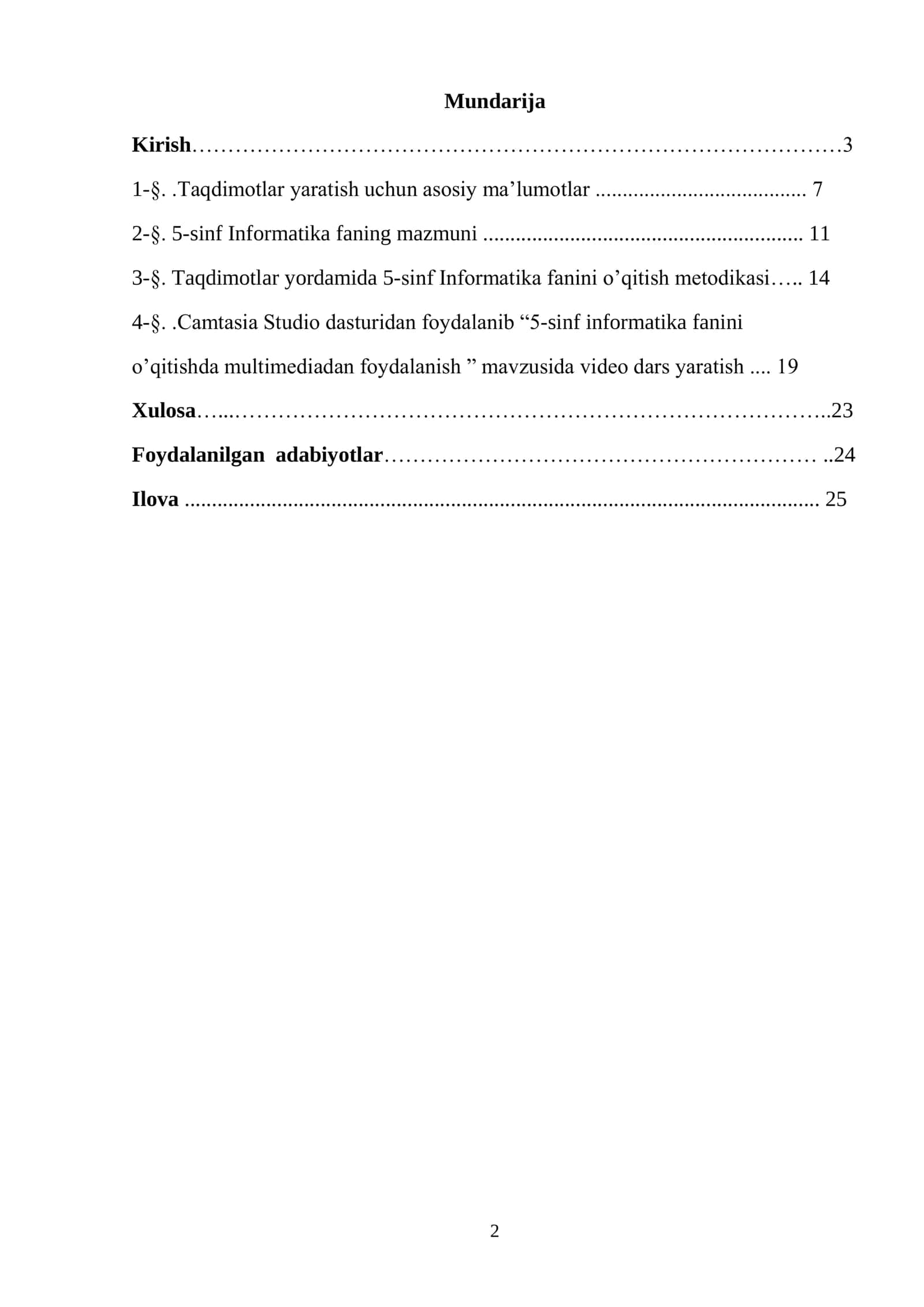 Camtasia Studio dasturidan foydalanib “5-sinf informatika fanini o’qitishda multimediadan foydalanish ” mavzusida video dars yaratish 2