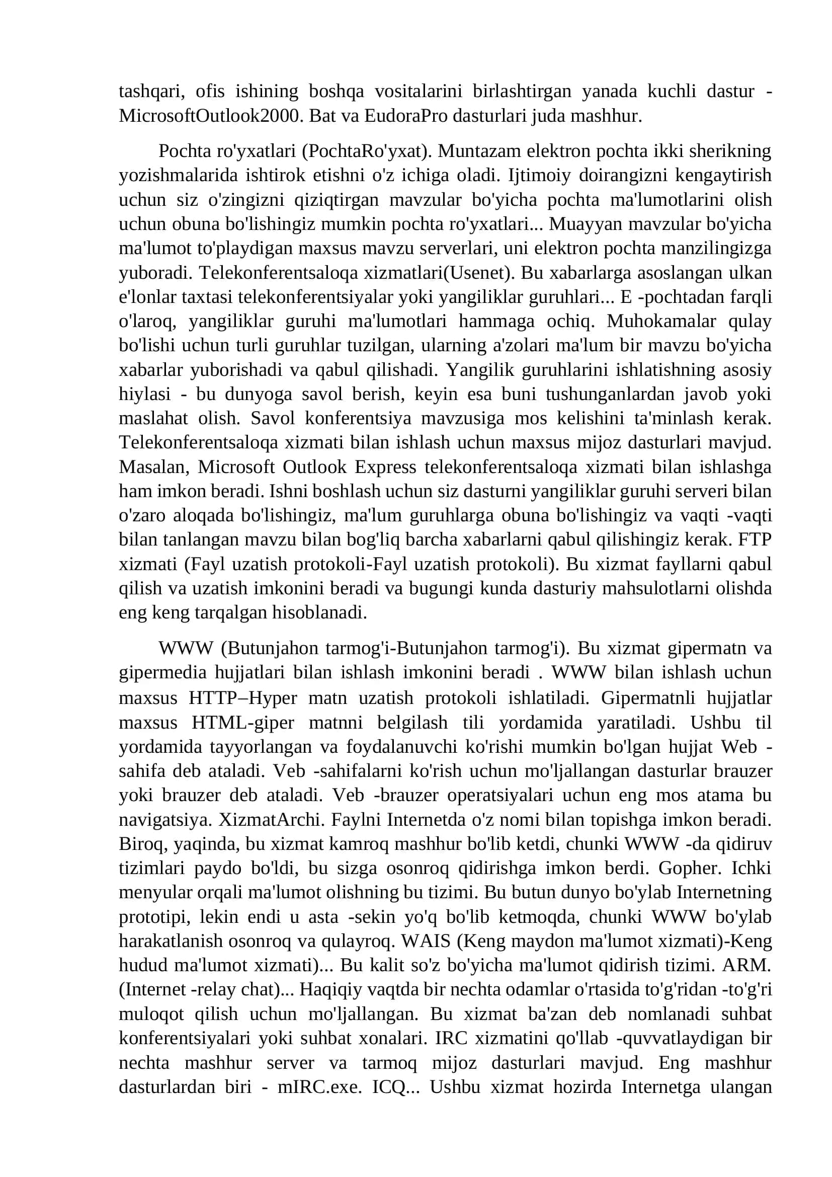 Internet xizmatlari bilan ishlash 2