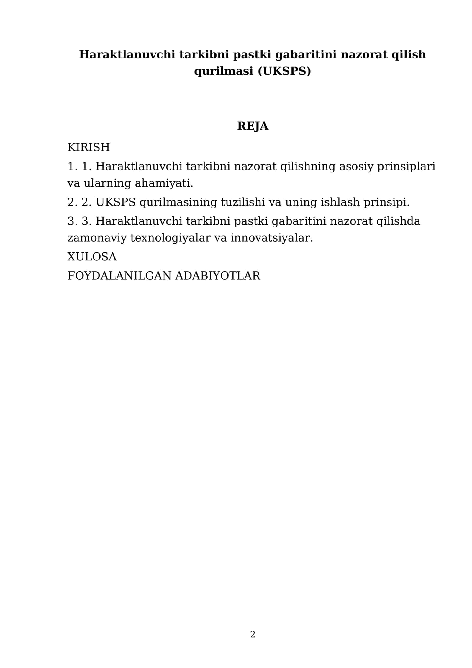 Haraktlanuvchi tarkibni pastki gabaritini nazorat qilish qurilmasi (UKSPS) 2