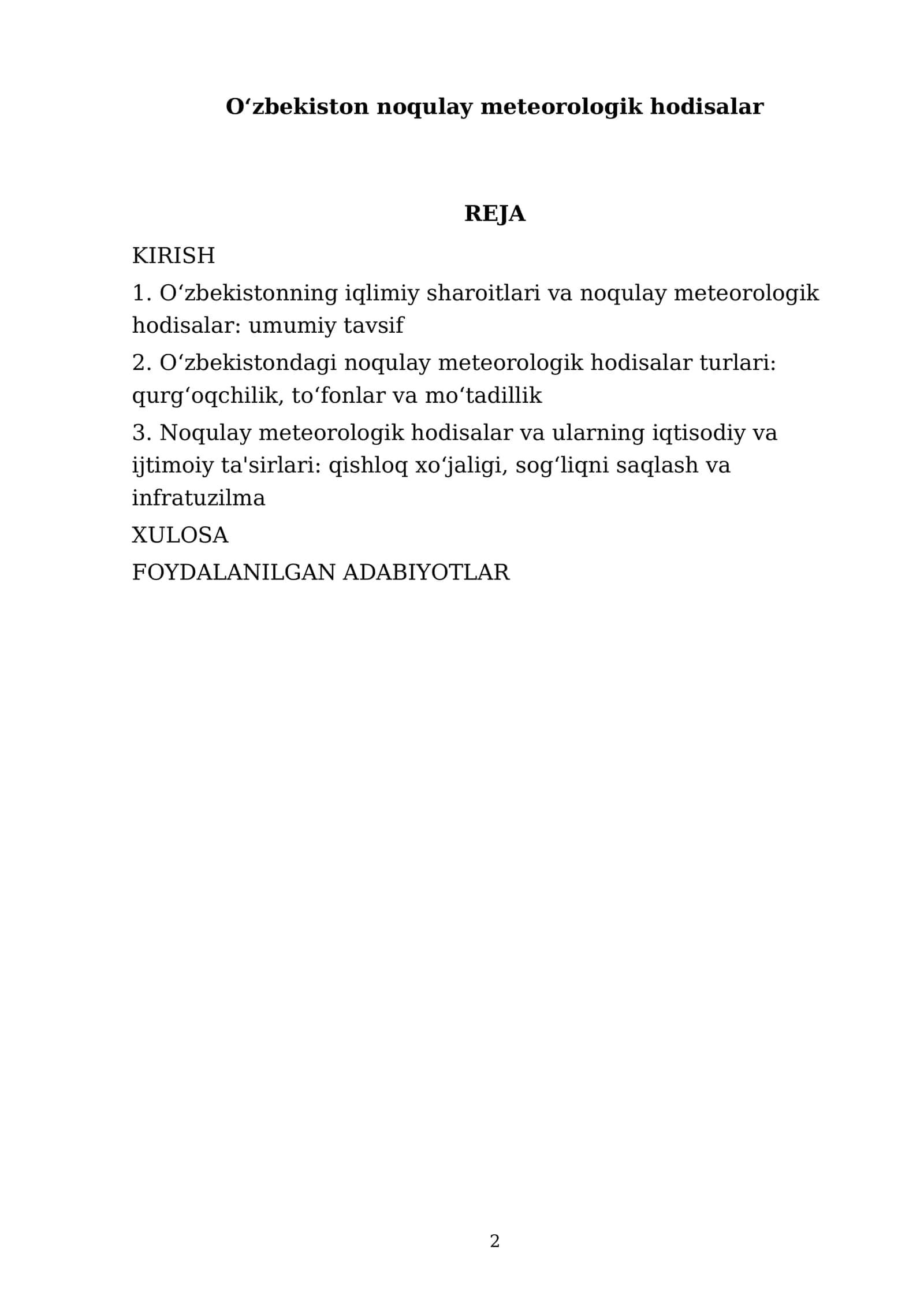 Oʻzbekiston noqulay meteorologik hodisalar 2025-2026 o'quv yili 2