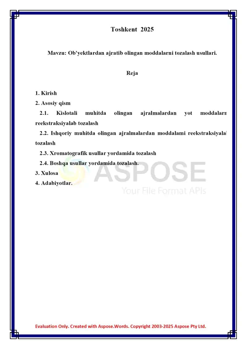12. Ob'yektlardan ajratib olingan moddalarni tozalash usullari. Referat, 9 bet 2