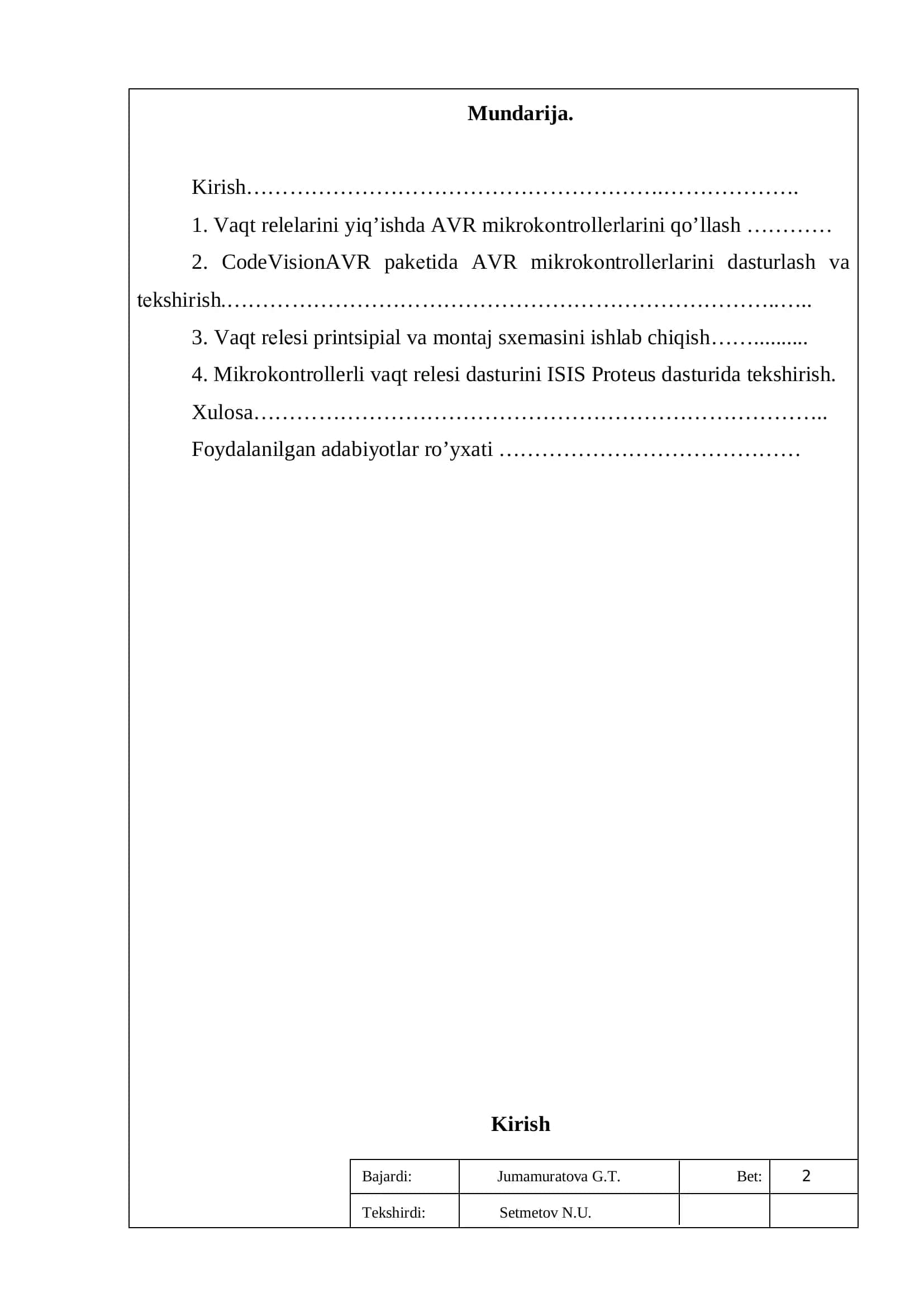 Vaqt relelarini yig’ishda AVR mikrokontrollerlarini qo’llash 2
