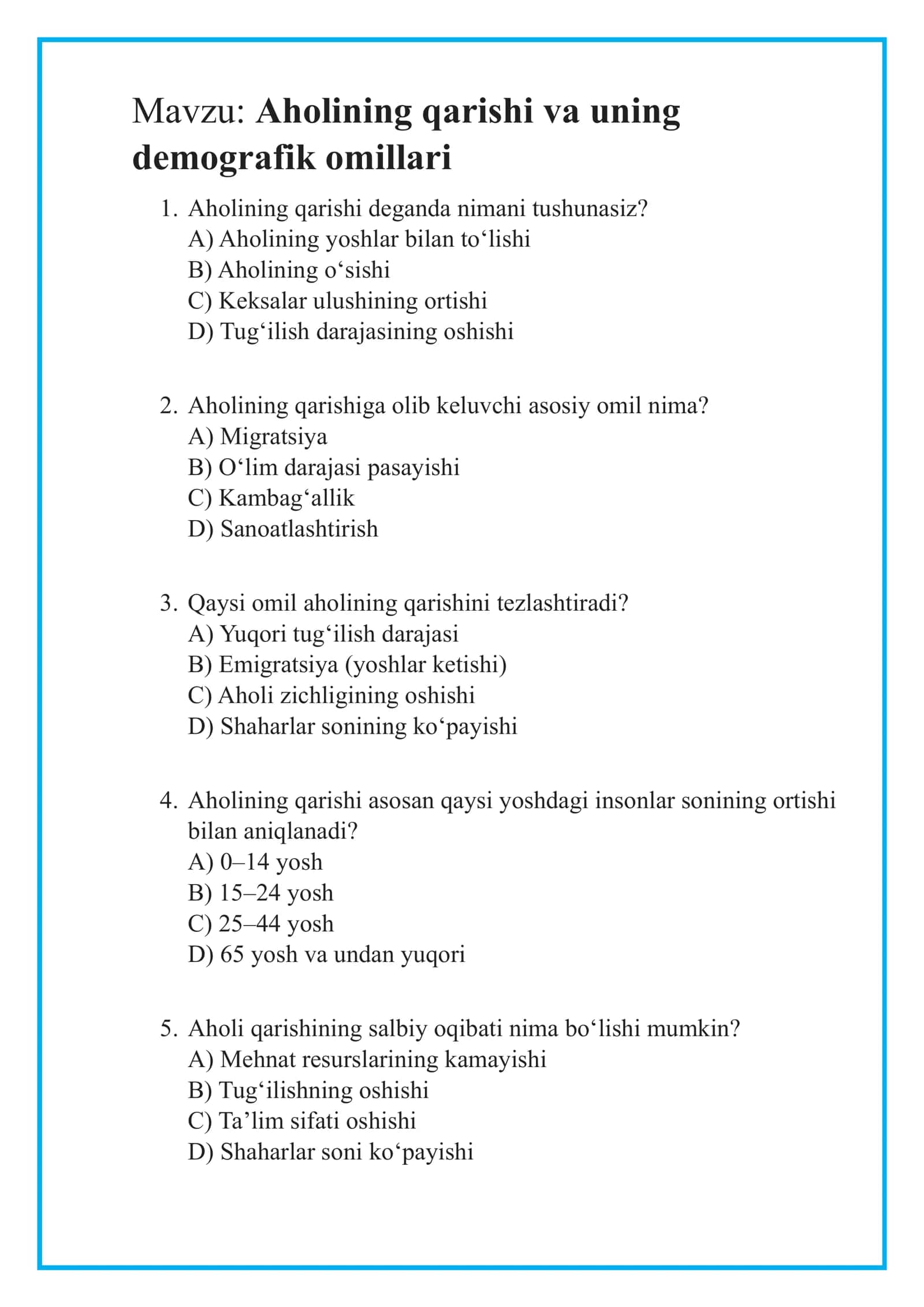 Aholi geografiyasi va geodemografiya asoslari 2
