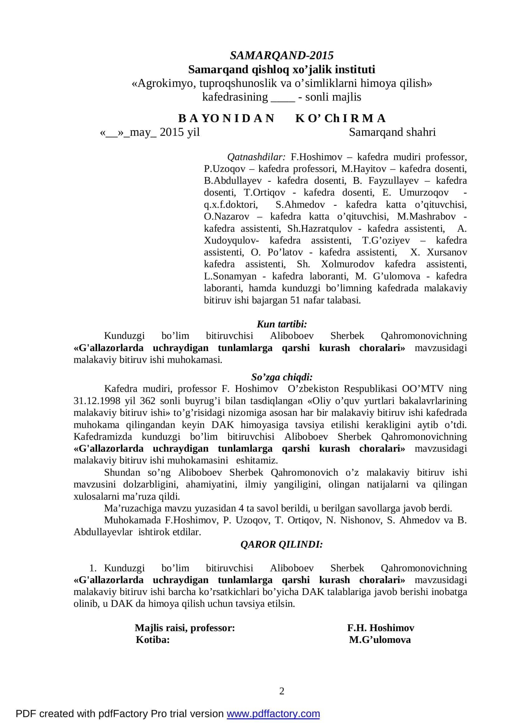 G'allazorlarda uchraydigan tunlamlarga qarshi kurash choralari 2