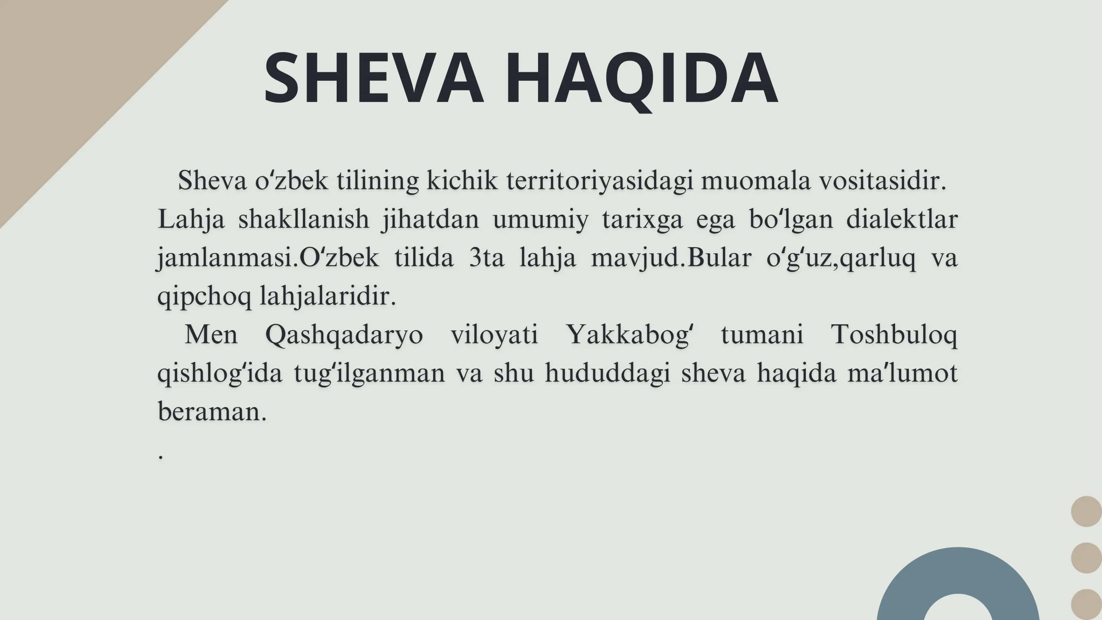 Sheva va lahja haqida umumiy maʼlumotlar 2