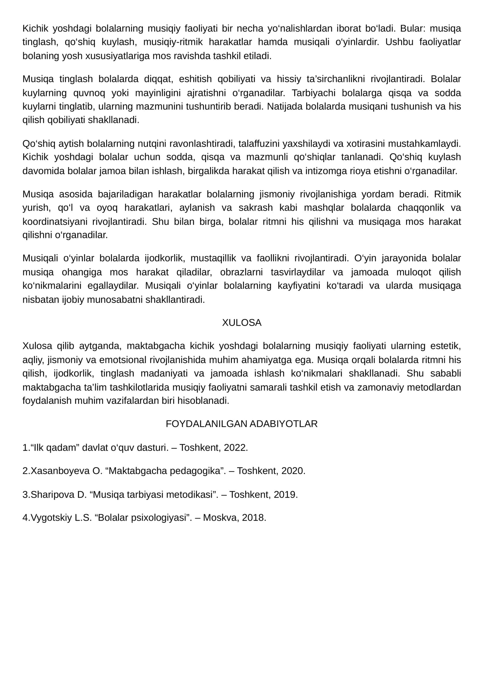Maktabgacha kichik yoshdagi bolalarning musiqiy faoliyati mazmuni 2