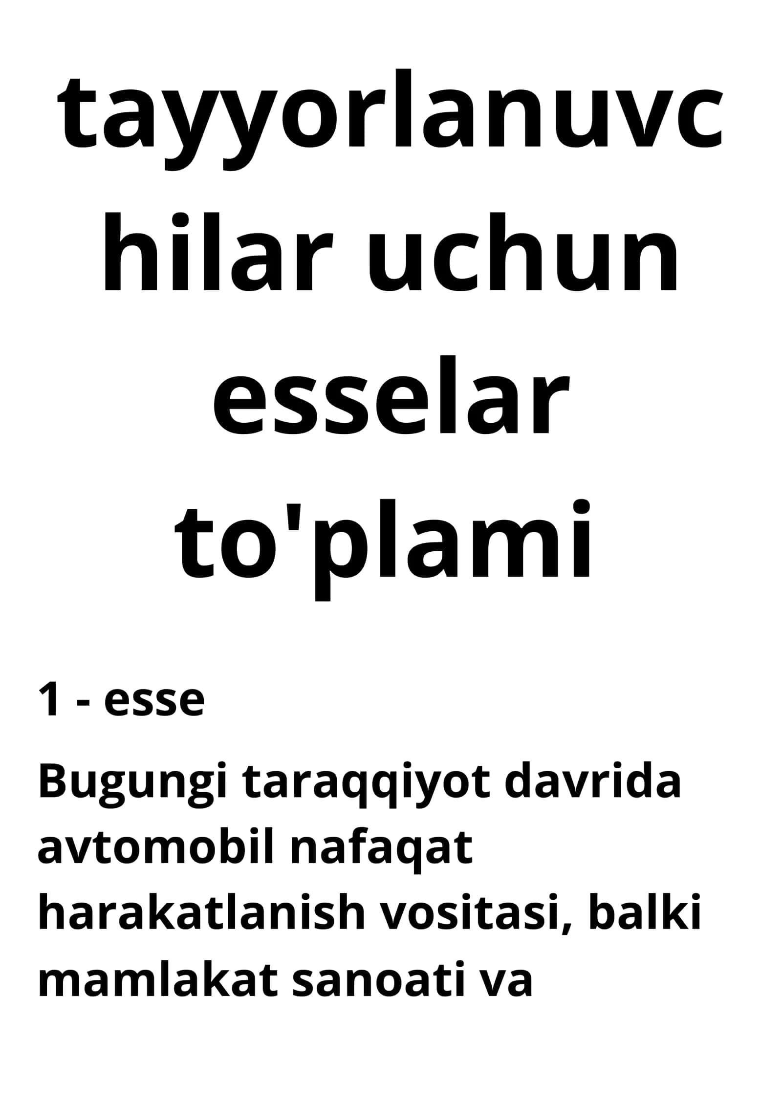 Ona tili va adabiyot fani yuzasidan maxsus MILLIY SERTIFIKATga tayyorlanuvchilar uchun esselar to'plami 2