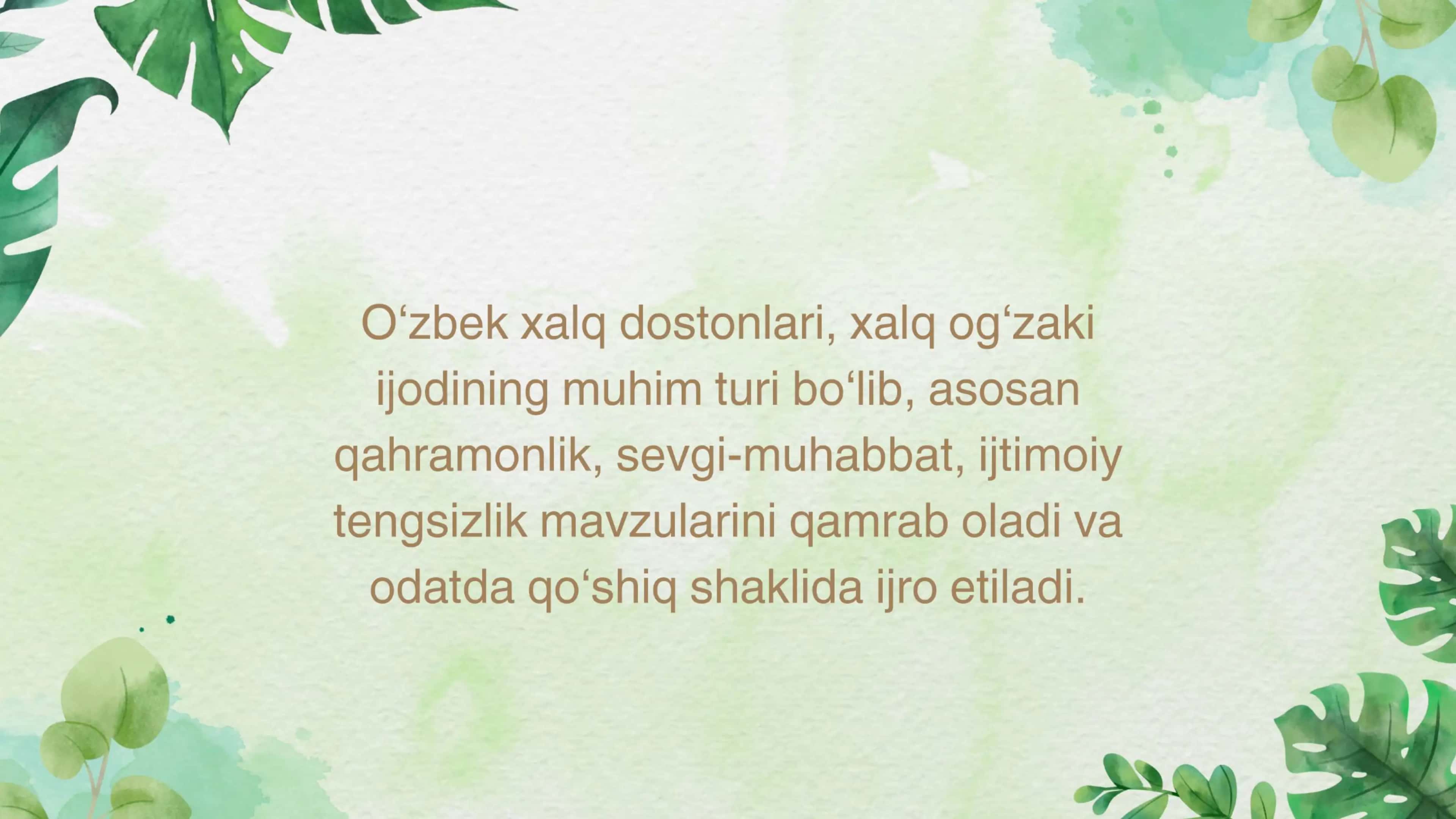 Xalq dostonlari va ularning turlari. Dostonchilik maktablari 2