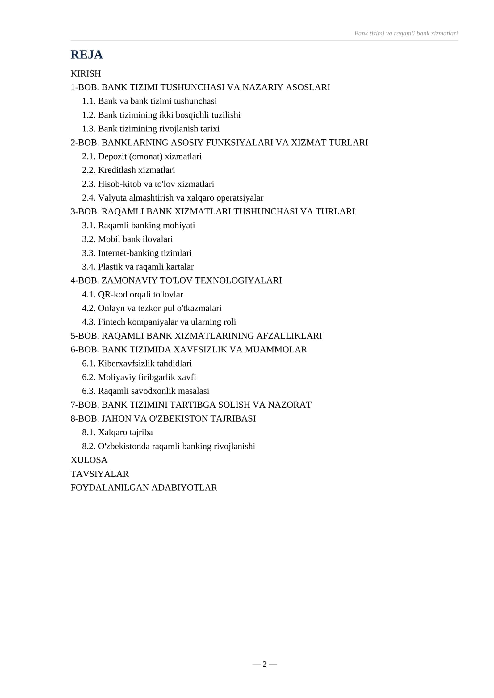 Referat Bank tizimi 2