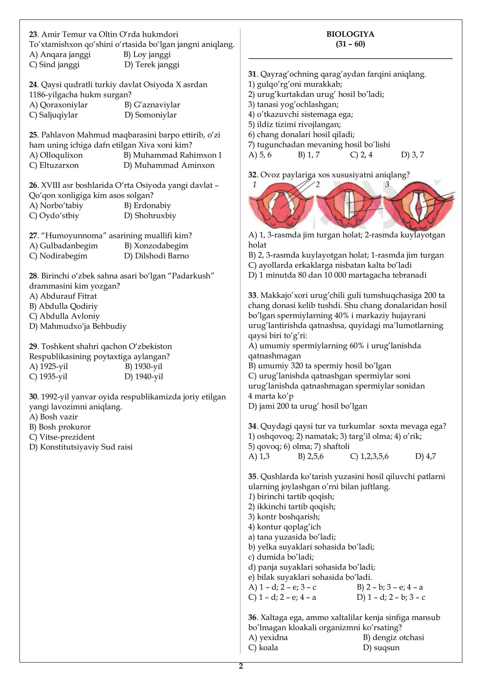 Biologiya+Kimyo 90 talik blok test 2