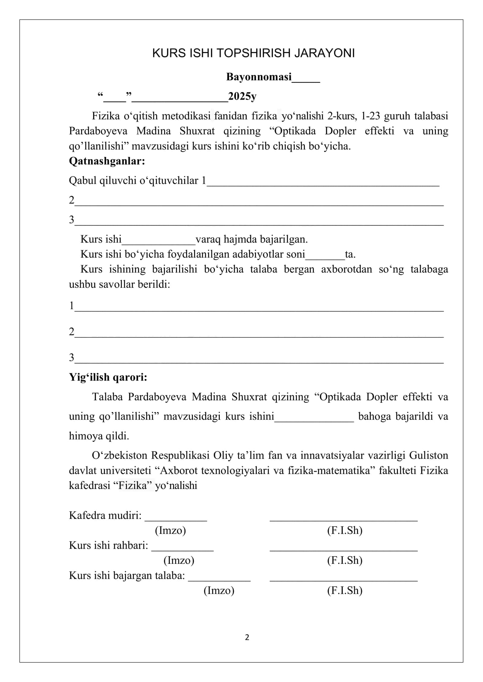 OPTIKADA DOPLER EFFEKTI VA UNING QO’LLANILISHI 2