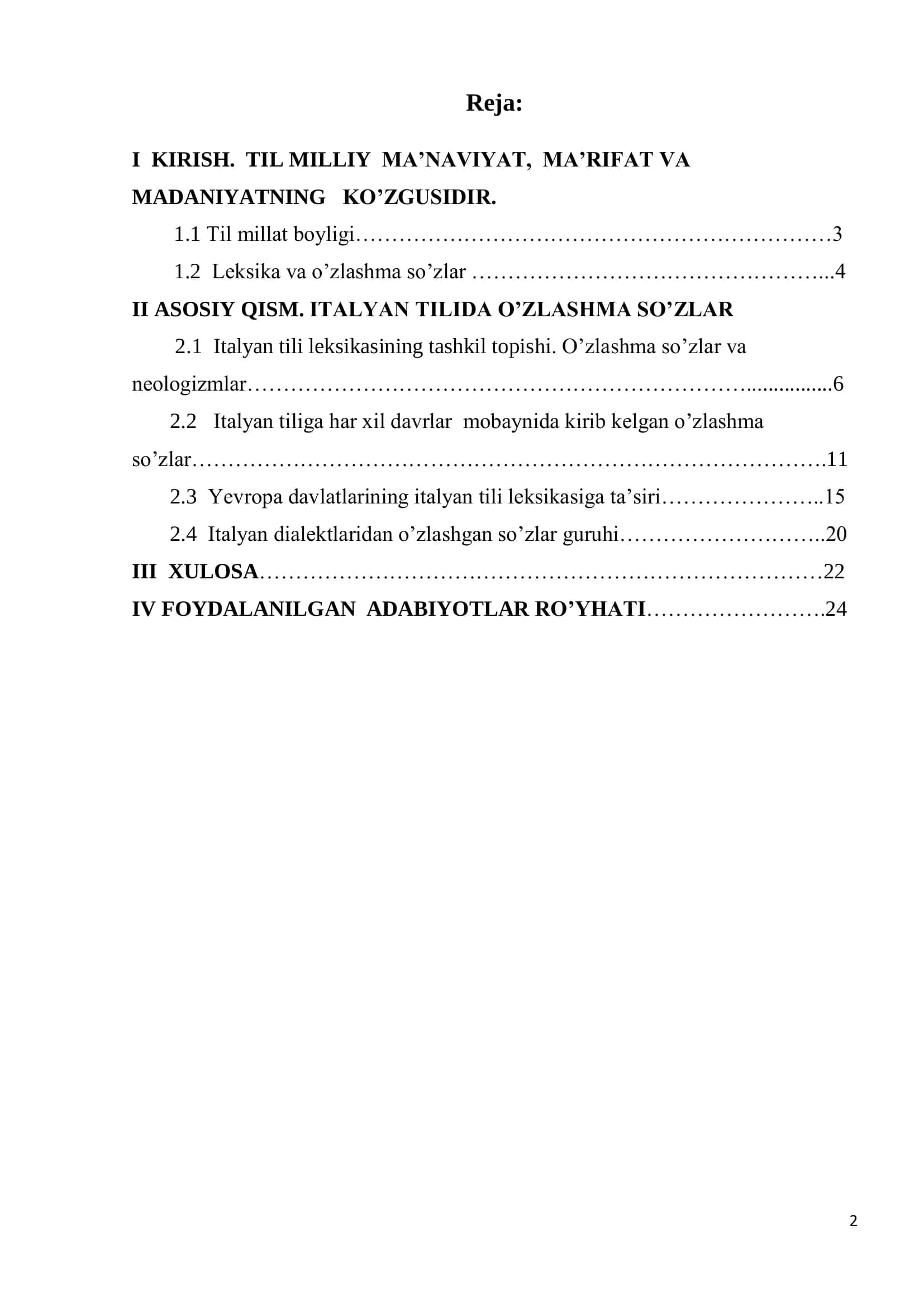 Italyan tilida o’zlashma so’zlar 2