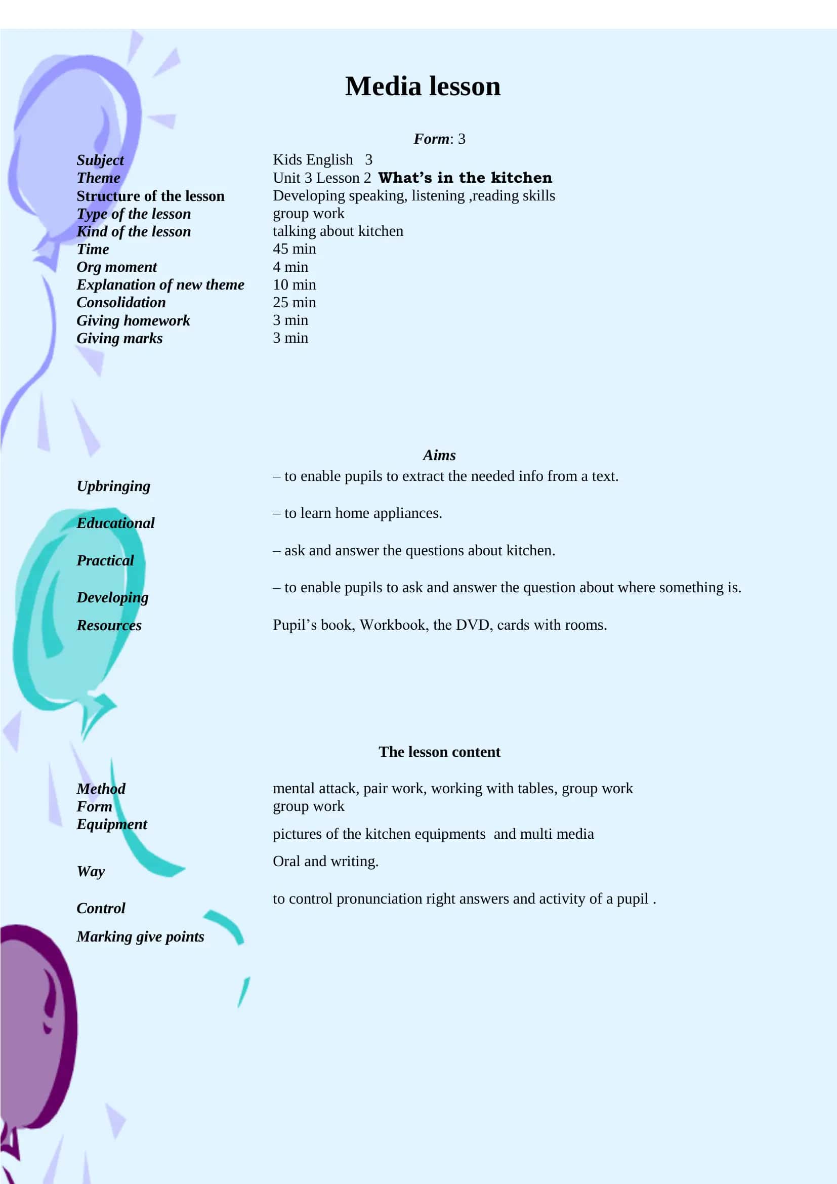 Kids’ English 3: Unit 3 “Our house” Lesson 2 “What’s in the kitchen” 2