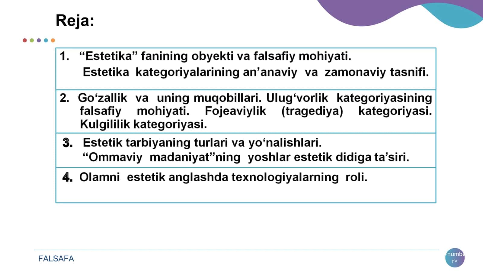 Estetika 
(Nafosat falsafasi ) 2