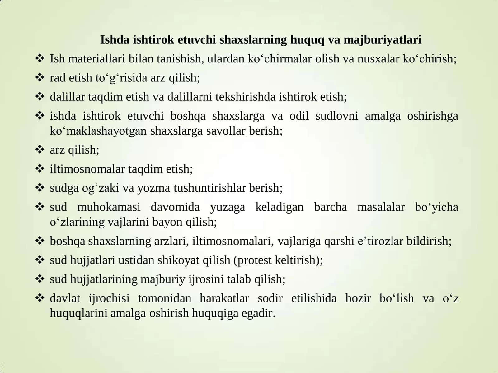 Fuqarolik sud ishlarini yuritish ishtirokchilari 2