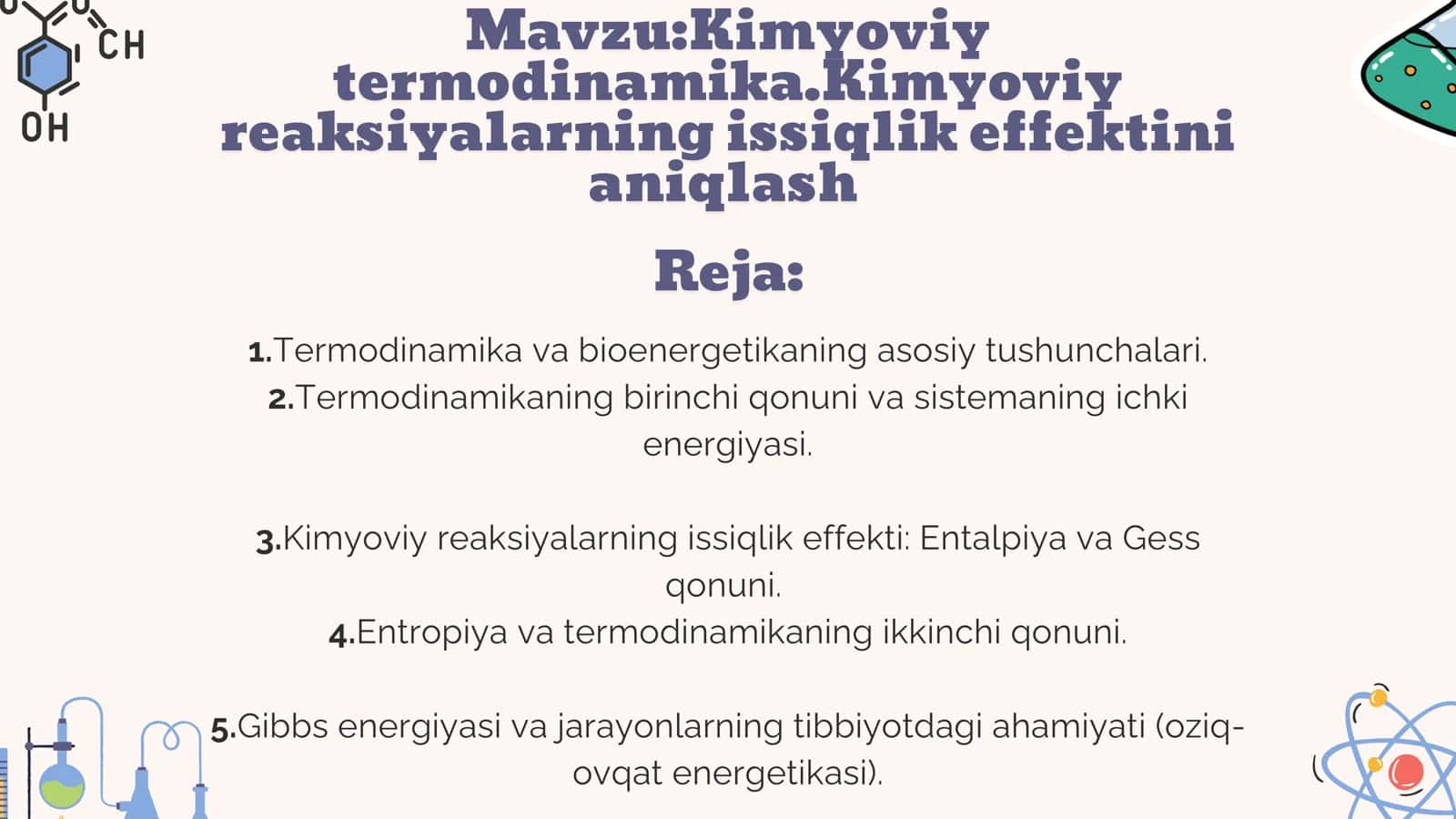 Kimyoviy termodinamika. Kimyoviy reaksiyalarning issiqlik effektini aniqlash 2