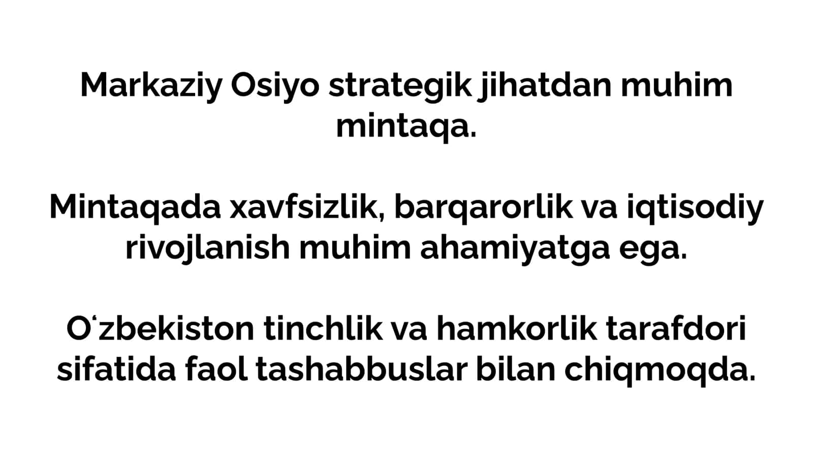 Oʻzbekistonning Markaziy Osiyoda tinchlik va barqarorlikni taʼminlashdagi oʻrni 2