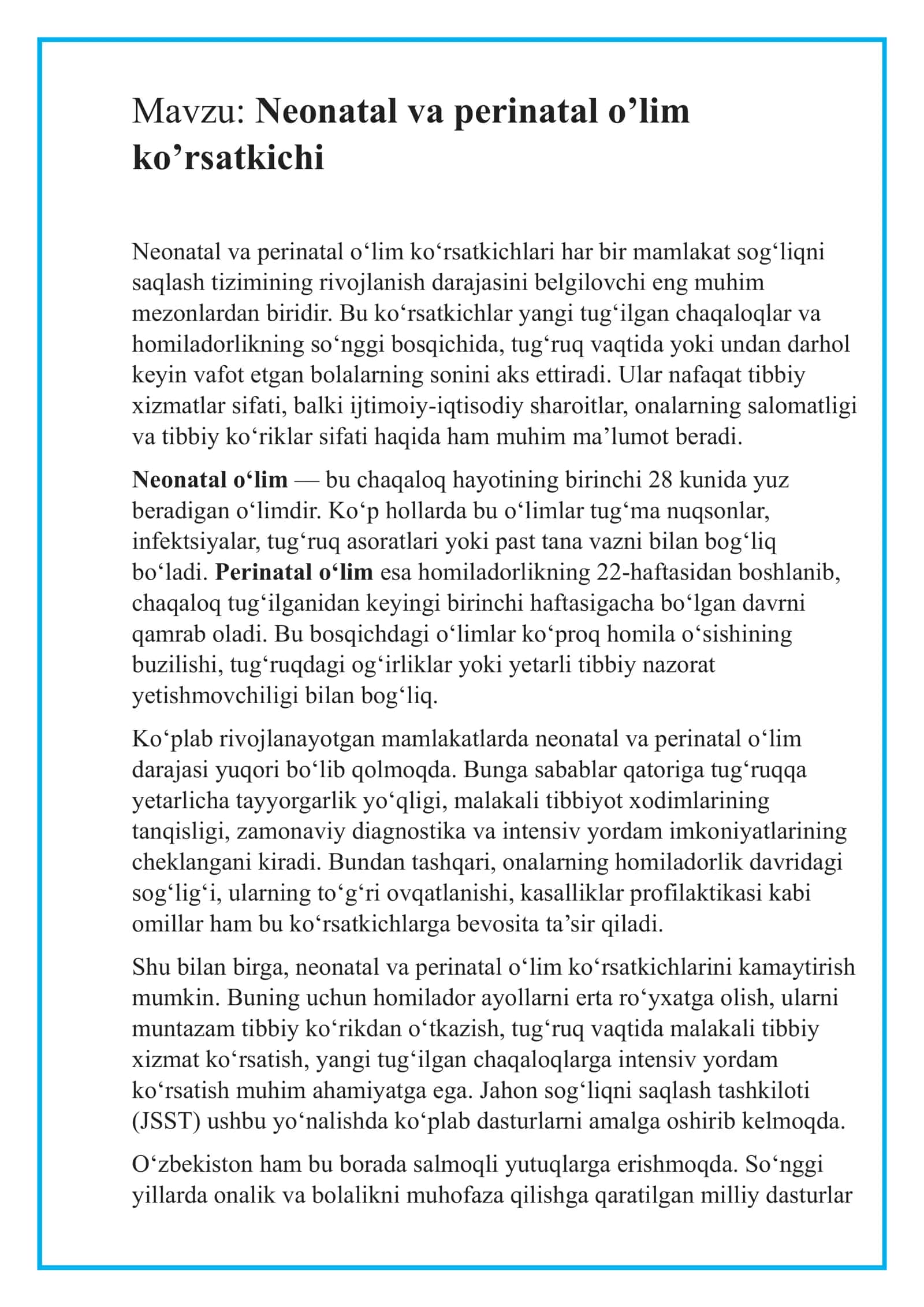 Neonatal va perinatal o’lim ko’rsatkichi 2