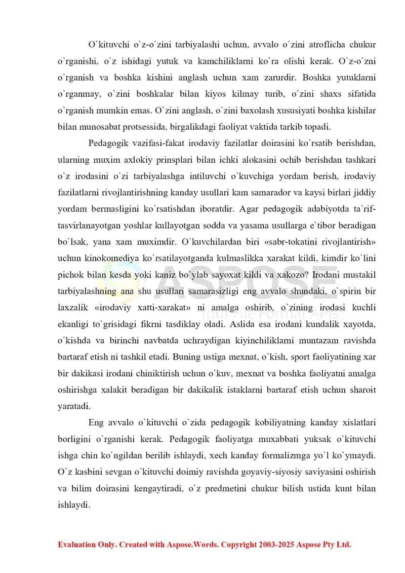 Tarbiya darslarida o'quvchini o'z ustida ishlash jarayoni 2