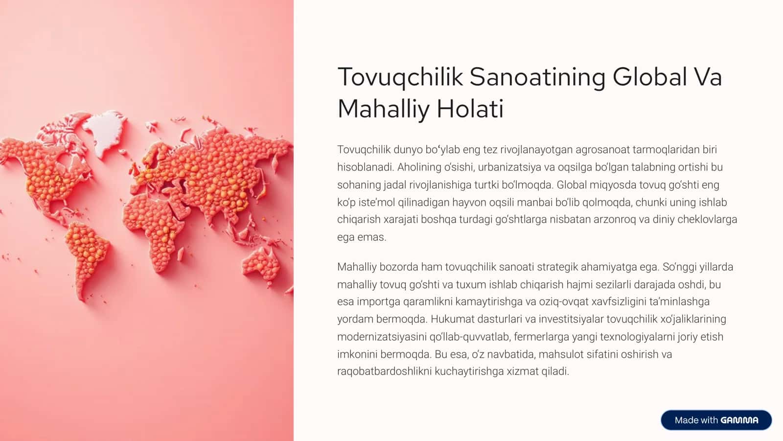 tovuq va tovuq mahsulotlari haqida qiziqarli slaydlar. 2