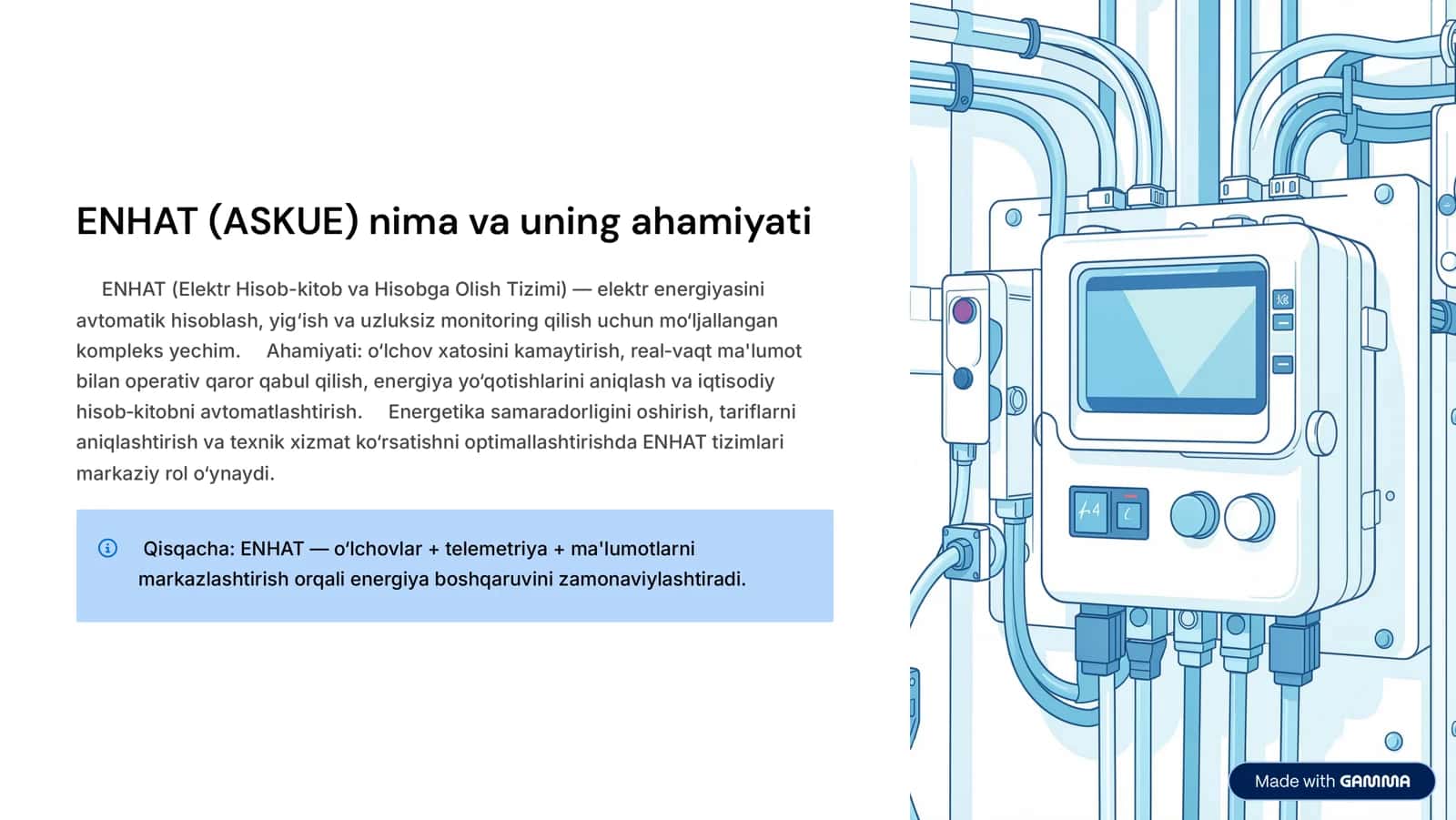 Elektr Stansiyalar uchun Avtomatik Hisob-kitob va Monitoring Tizimi + taqdimot 2