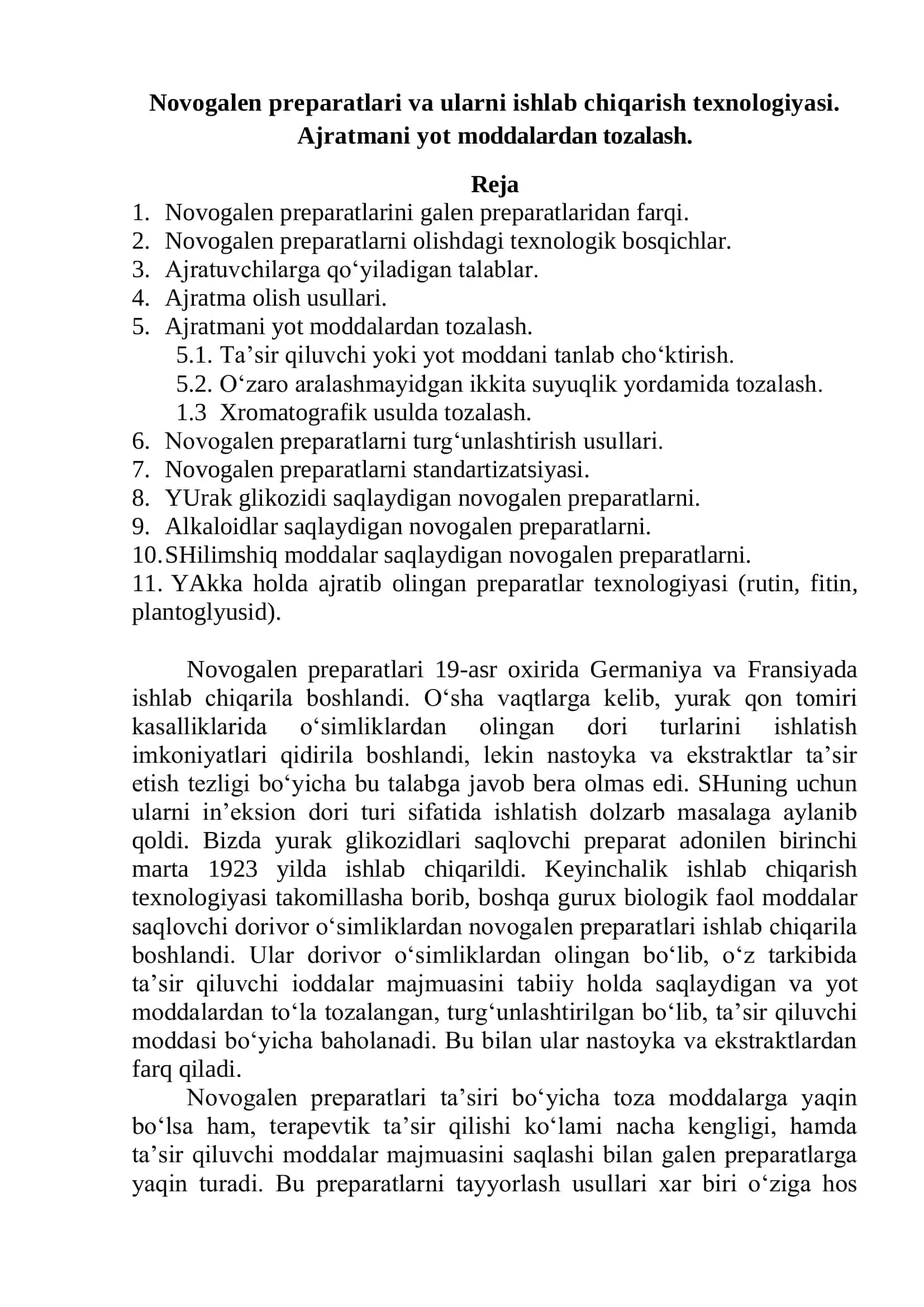 Novogalen preparatlari va ularni ishlab chiqarish texnologiyasi 2