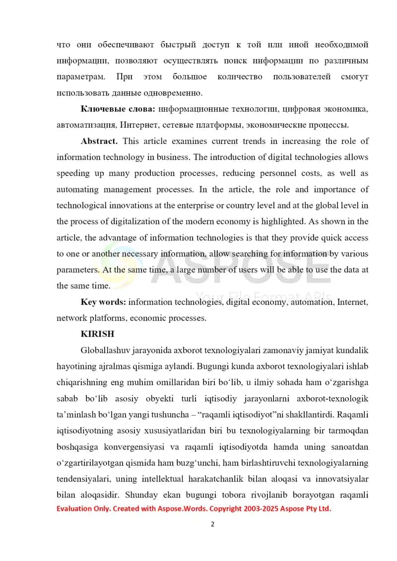 Axborot texnologiyalarining rivojlanish tendensiyalari va ularning iqtisodiyot va biznesga ta'siri 2