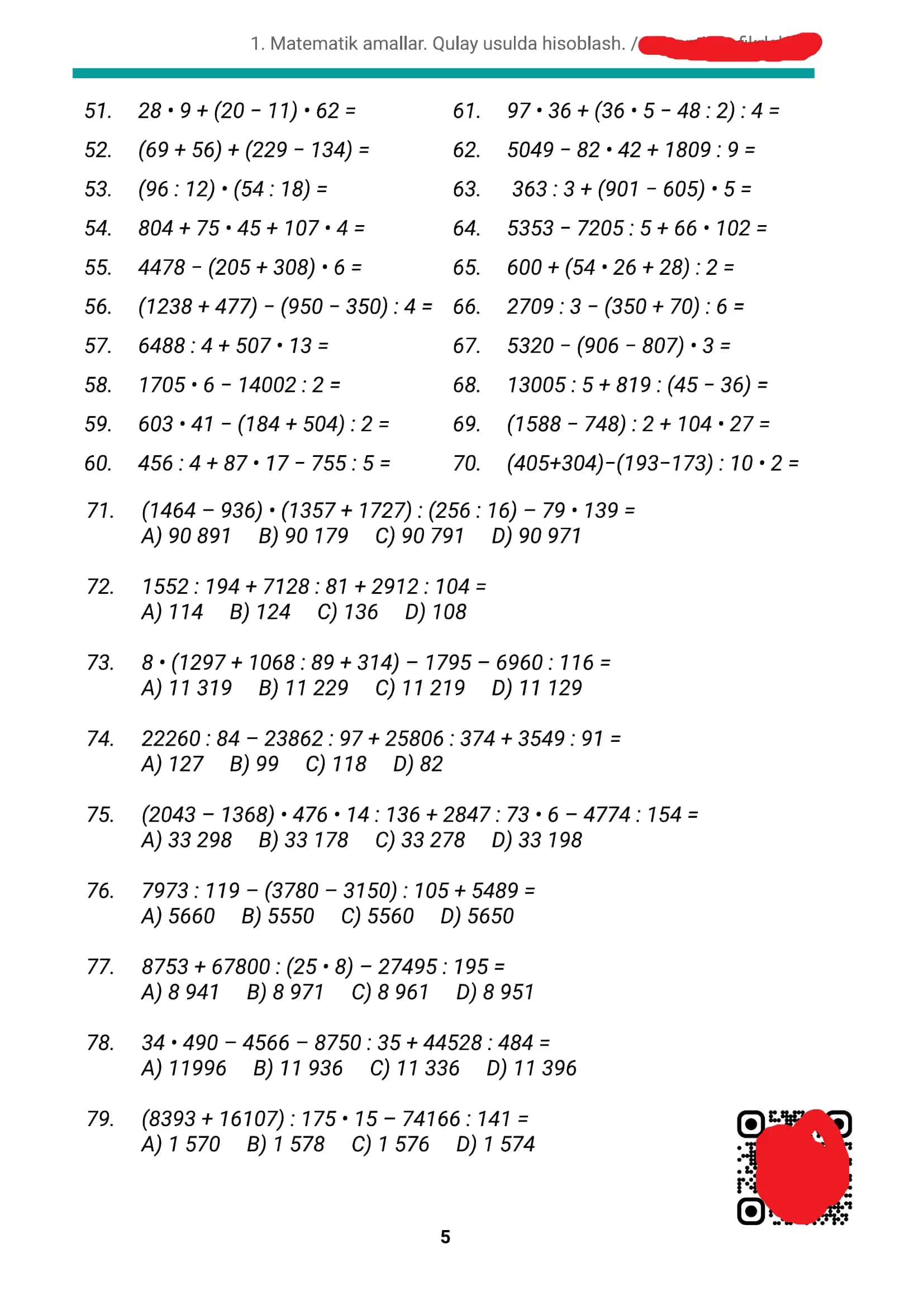 Matematikadan hisoblashga doir 110 ta misol. (3-4-5-sinf uchun) 2
