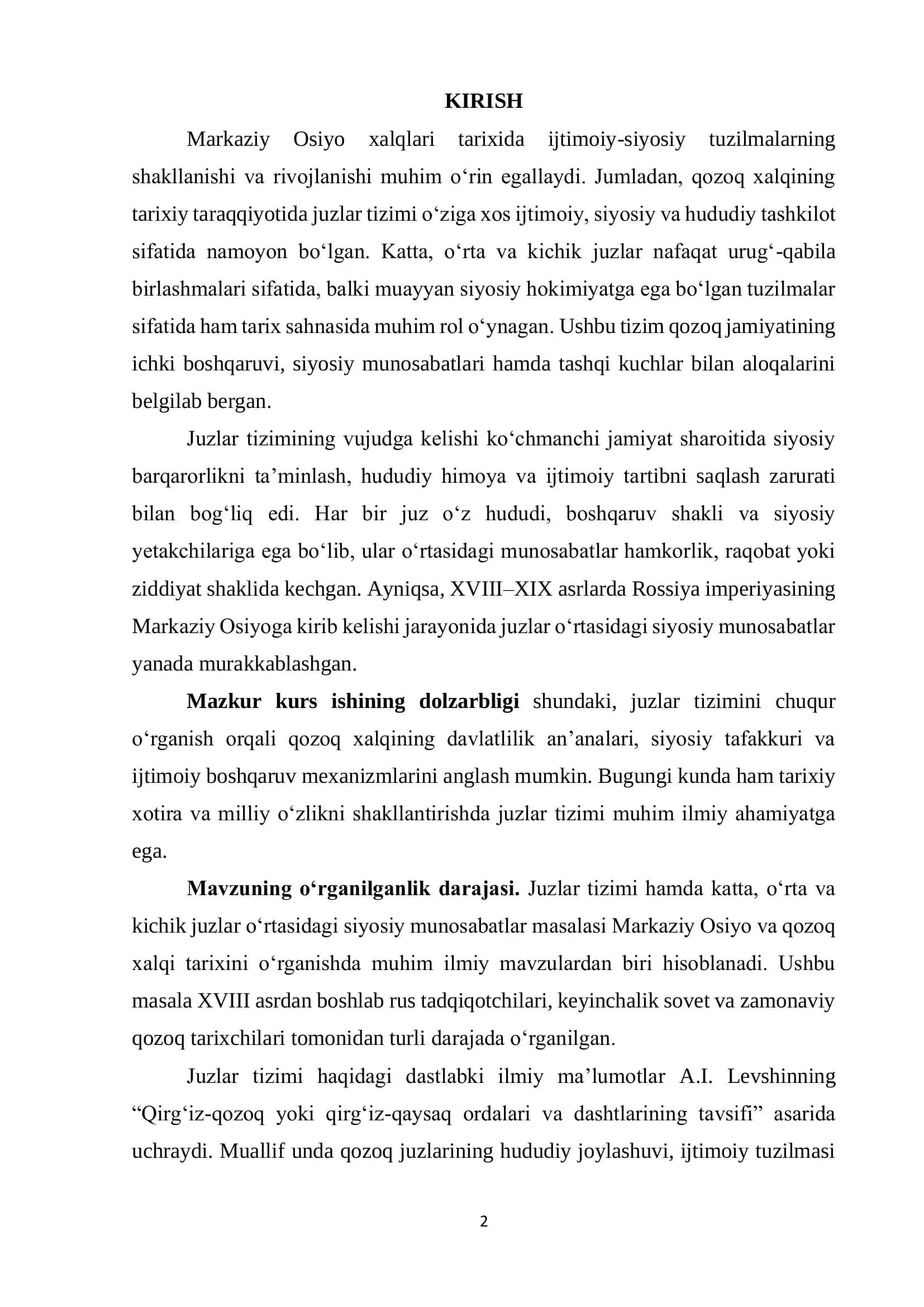 Juzlar tizimi. Katta, kichik, oʻrta juzlar oʻrtasidagi siyosiy munosabatlar 2