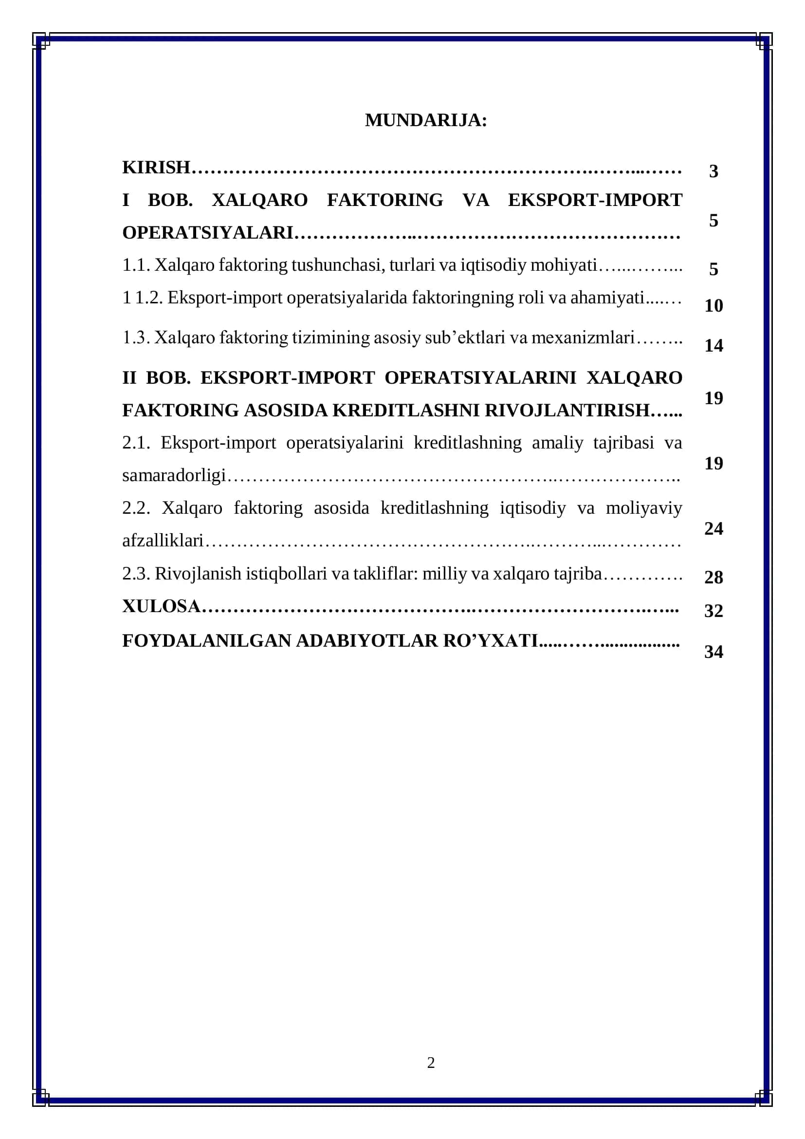 Eksport-import operatsiyalarini xalqaro faktoring asosida kreditlashni rivojlantirish 2