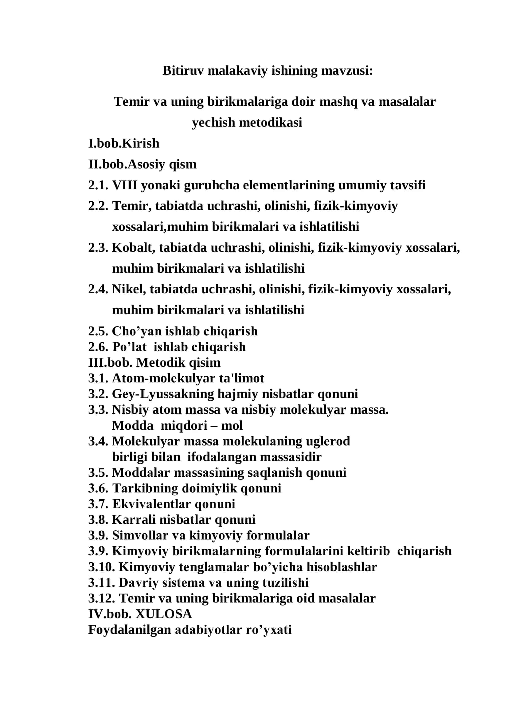 Temir va uning birikmalariga doir mashq va masalalar yechish metodikasi 2